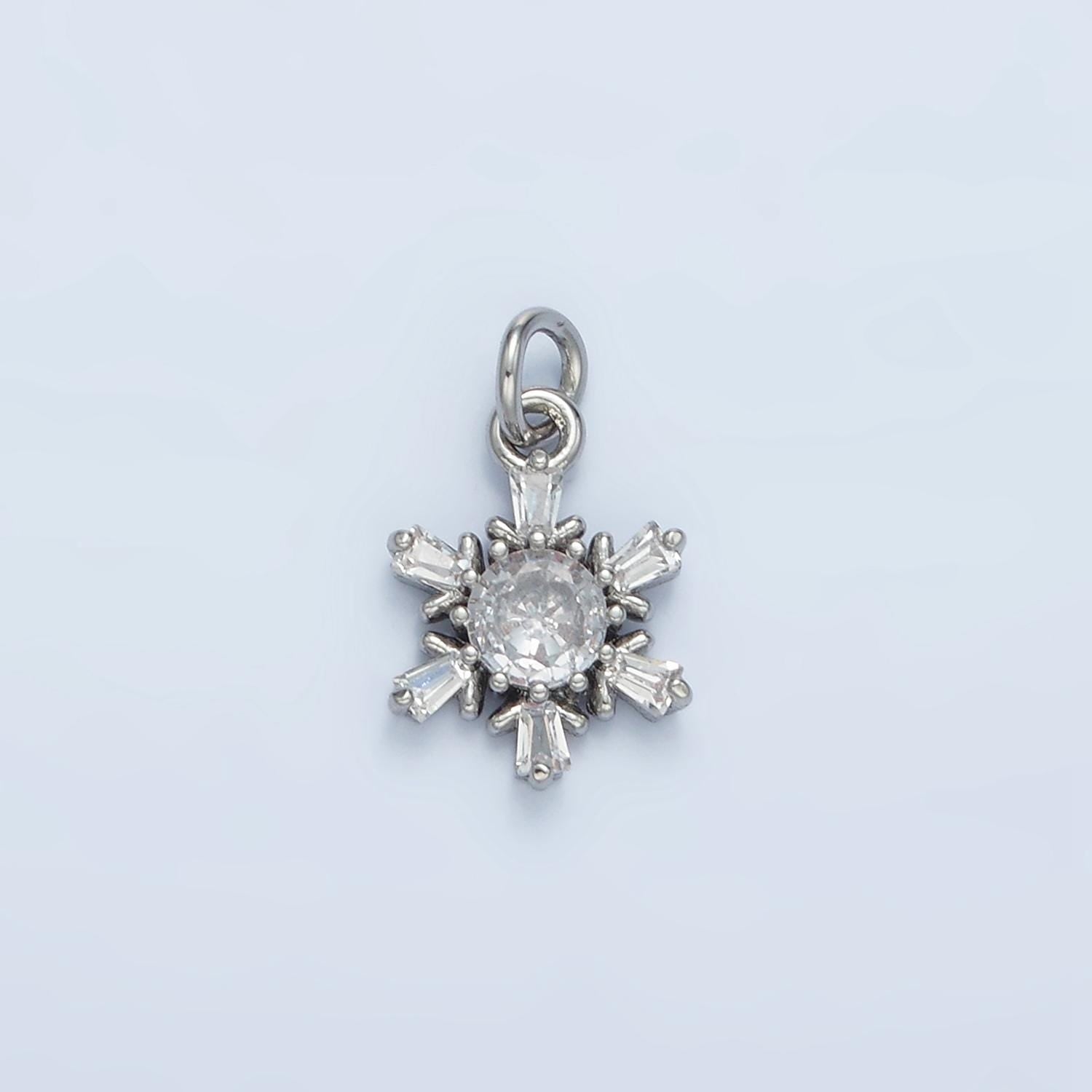 Tiny Silver & Gold Snowflake CZ Paved Winter Charm | E-591