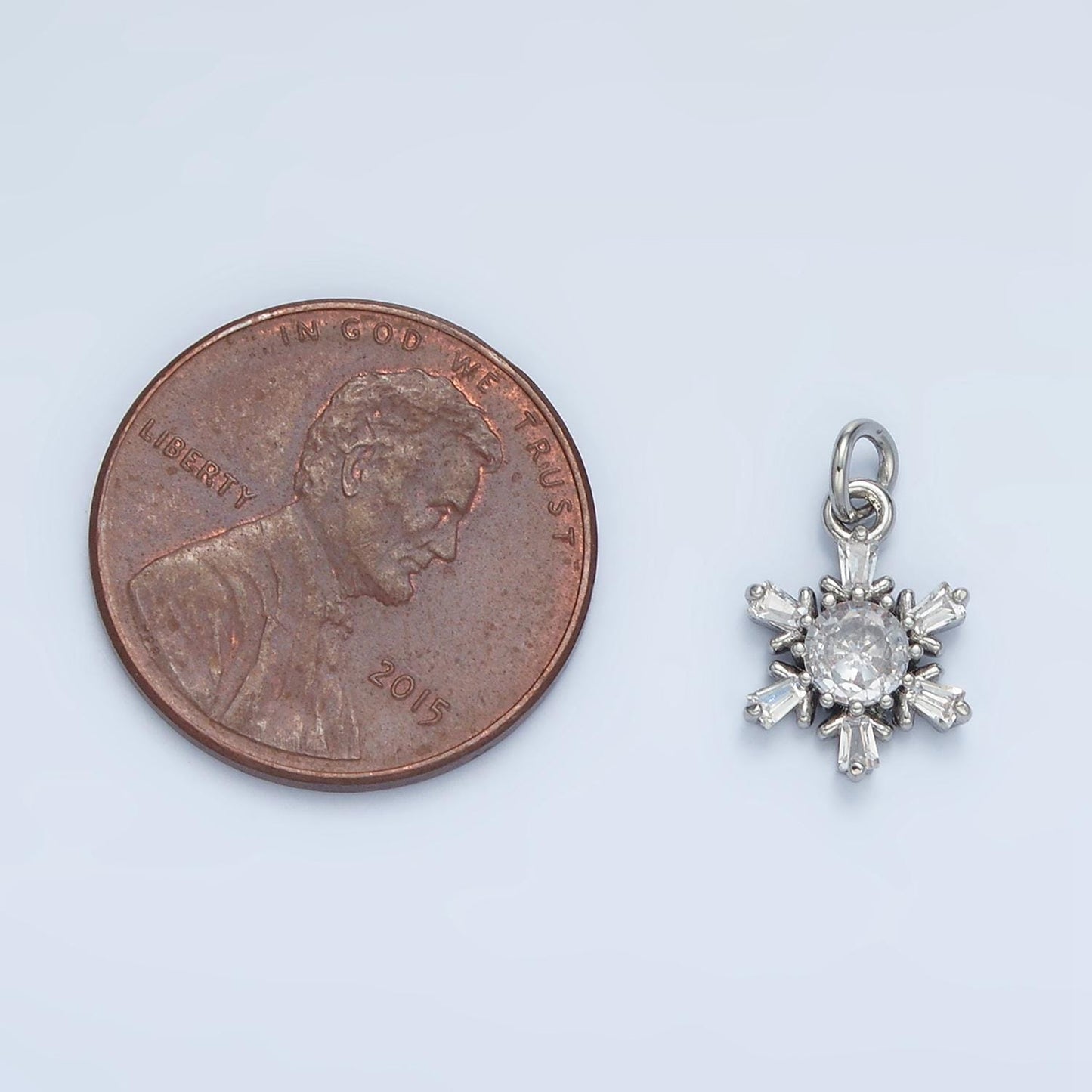 Tiny Silver & Gold Snowflake CZ Paved Winter Charm | E-591