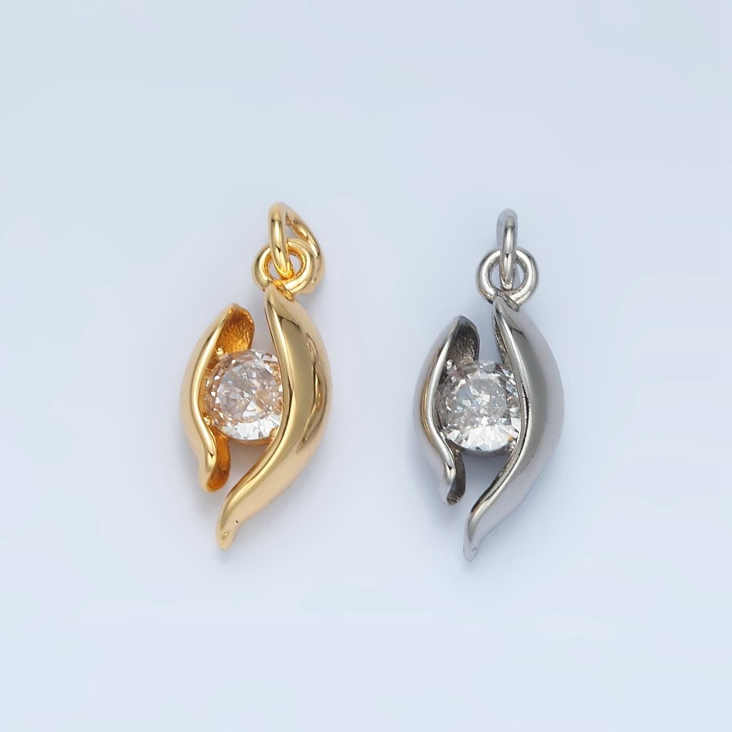 CZ Curved Band Geometric Open Mini Charm in Gold & Silver | E-378