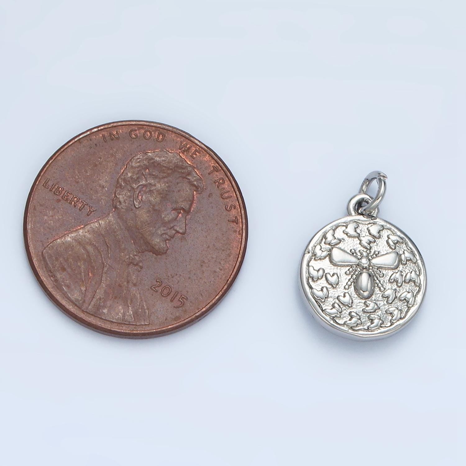 Queen Bee Mini Silver & Gold Round Insect Charm | E-397
