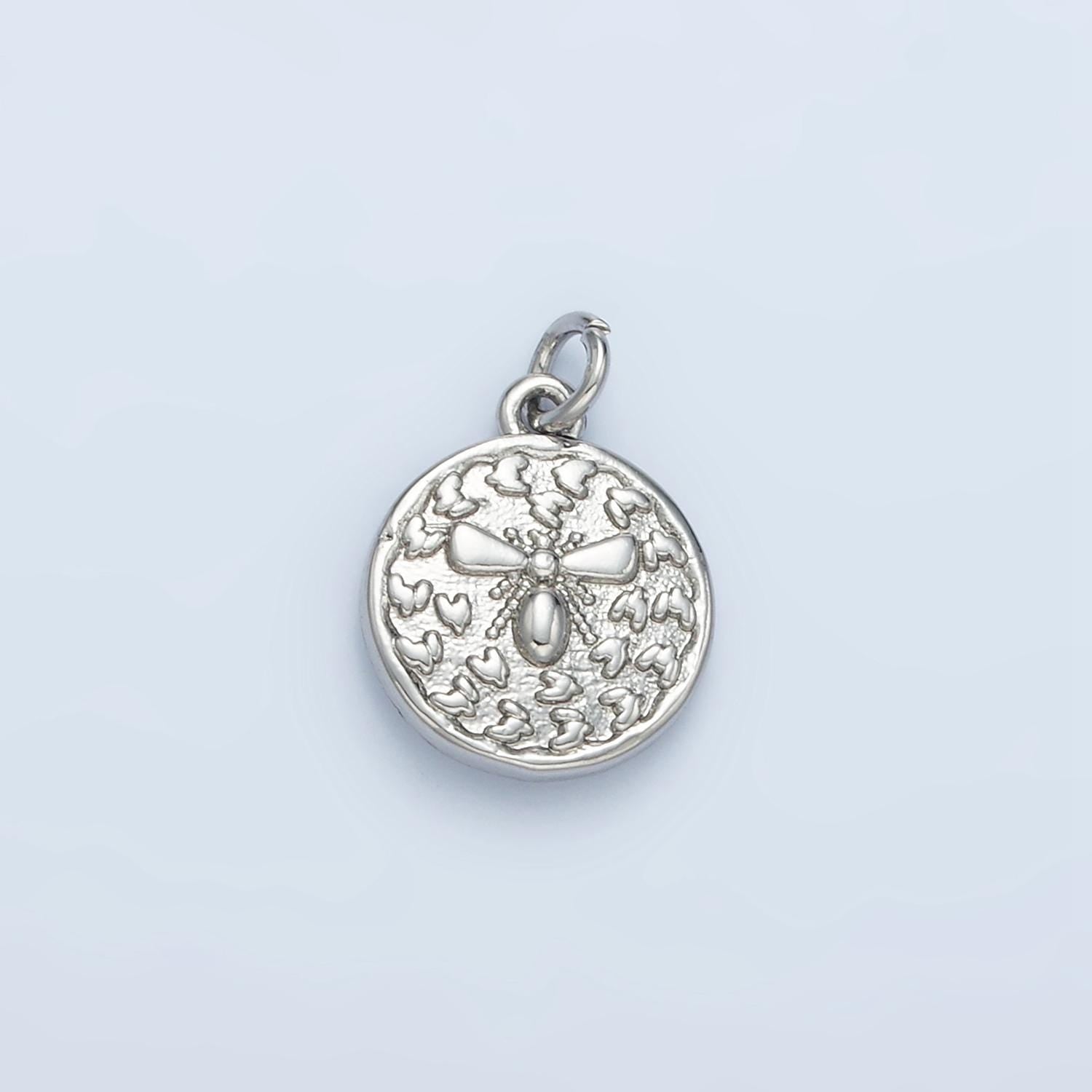 Queen Bee Mini Silver & Gold Round Insect Charm | E-397