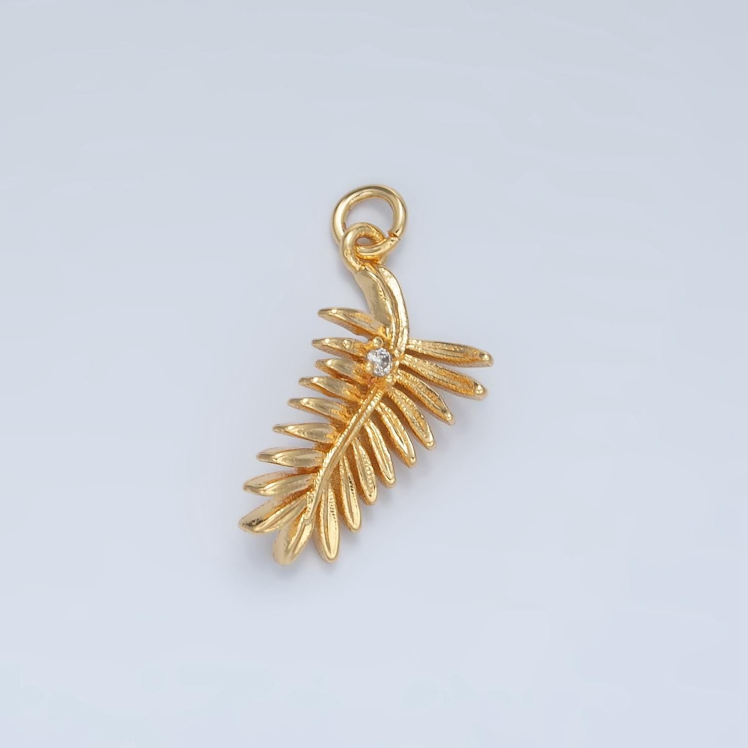 Pine Tree Leaf CZ Paved Nature 24K Gold Filled Charm Gold & Silver | E-377