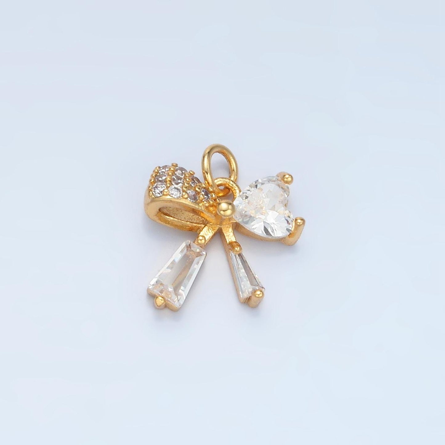 Mini Silver & Gold Ribbon Bow Geometric CZ Paved Charm | E-386