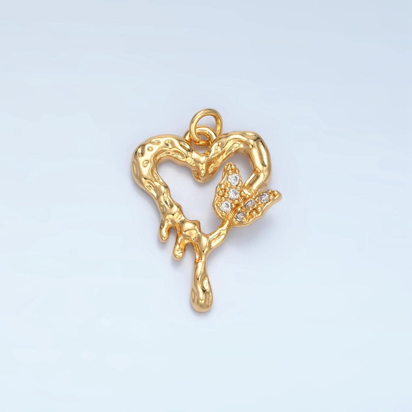 Molten Silver & Gold Heart with Butterfly Y2K Style Charm | E-384
