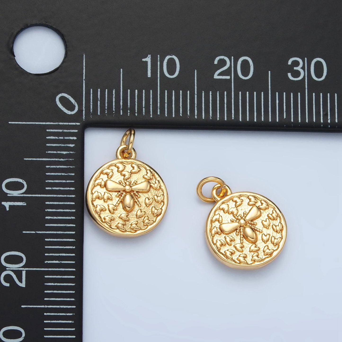 Queen Bee Mini Silver & Gold Round Insect Charm | E-397