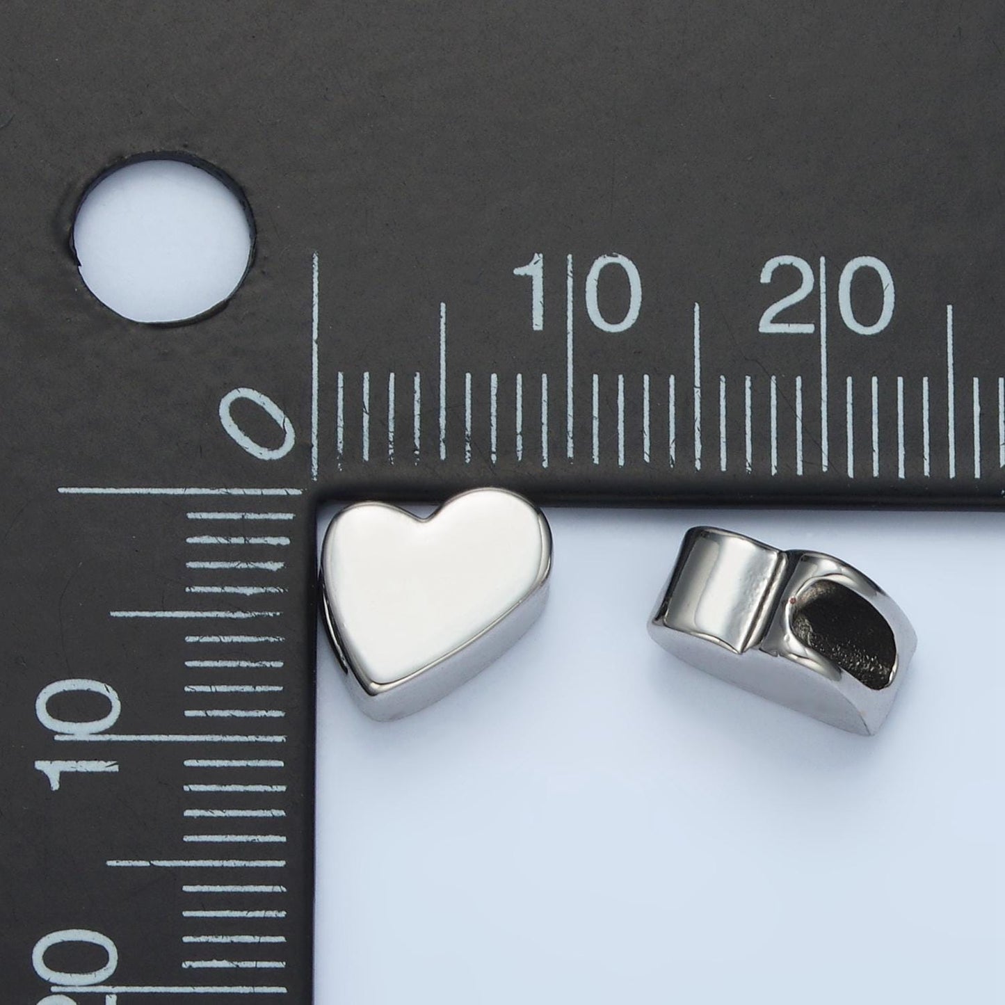 Flat Slanted 10mm Heart Minimal Bead in Gold & Silver | B092