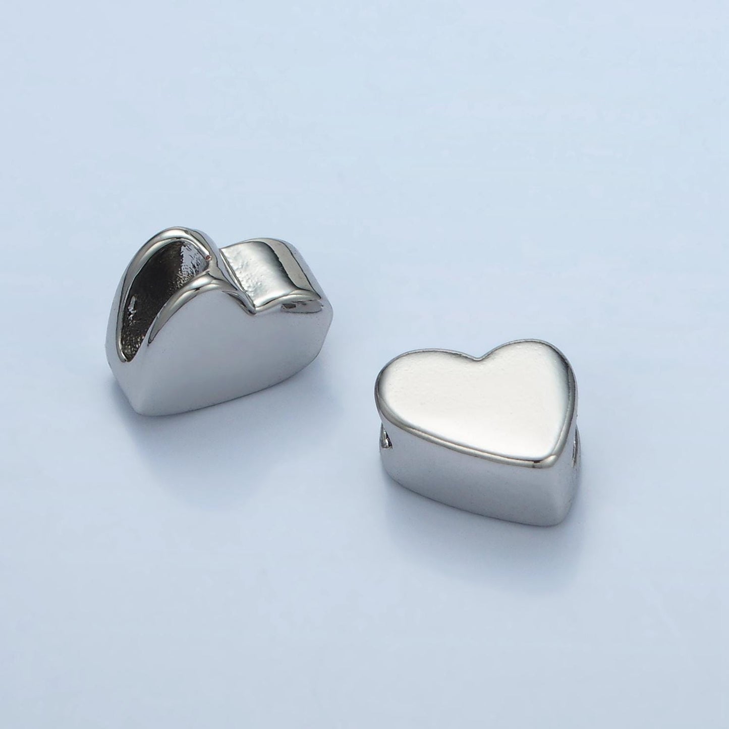 Flat Slanted 10mm Heart Minimal Bead in Gold & Silver | B092