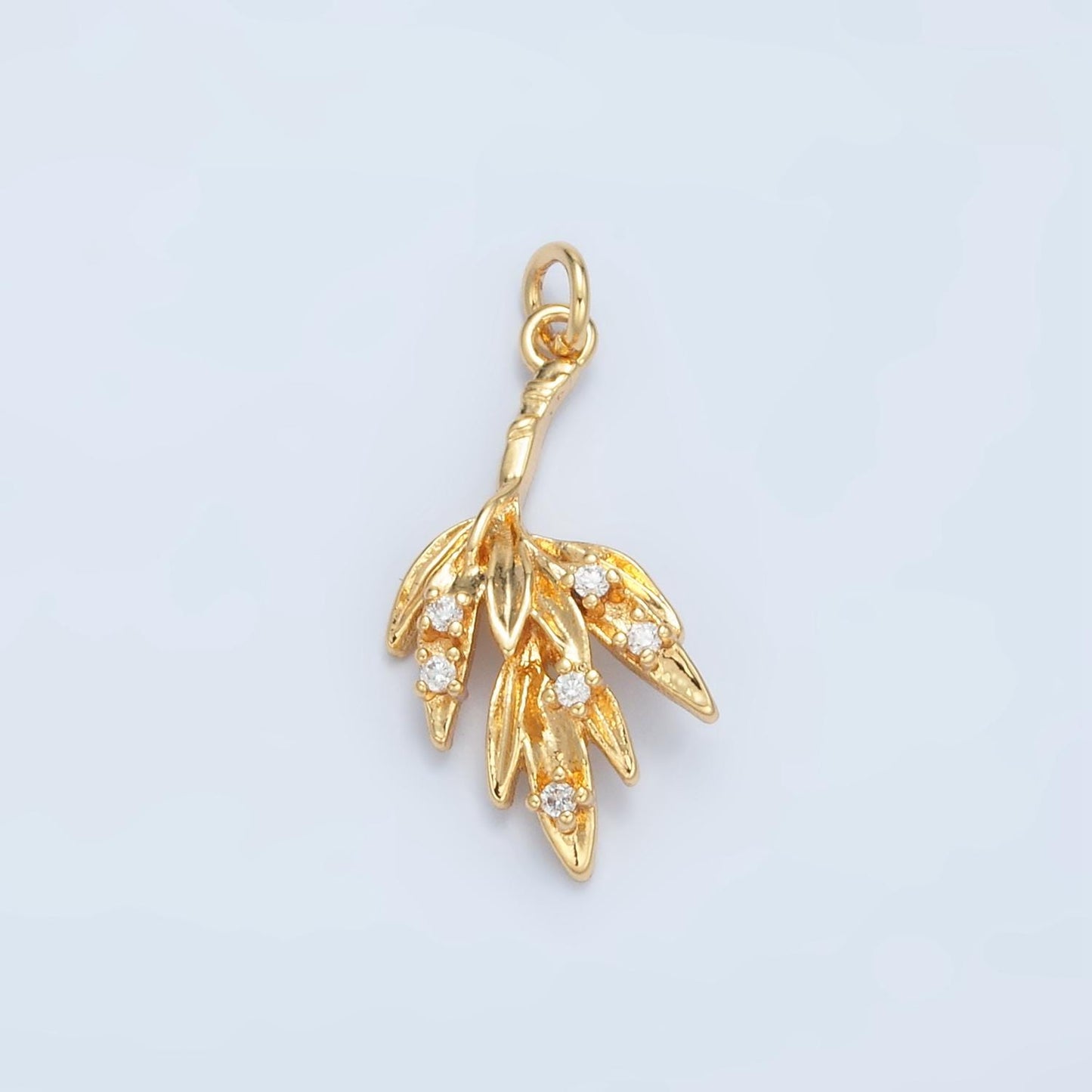 Olive Branch Leaf CZ Paved Nature 24K Gold Filled Charm Gold & Silver | E-381