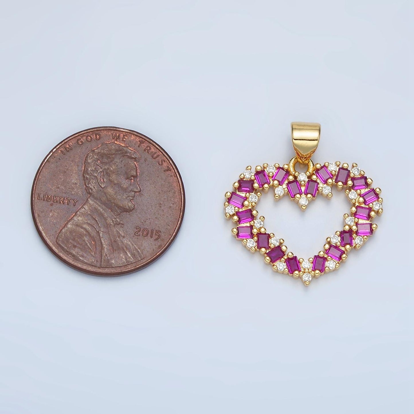 24K Gold Filled Gold Open Heart Pendant Micro Pave Clear Black Pink Baguette Love Valentine Heart Pendant For Jewelry Making AA856