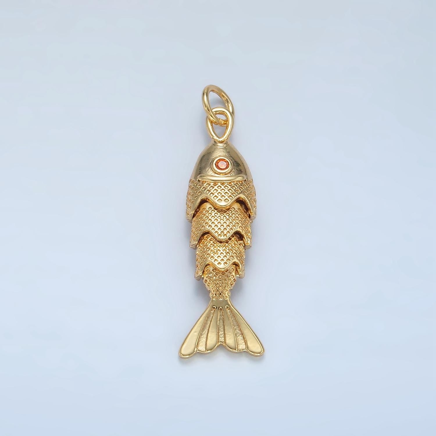 24K Gold Filled fish Pendant Dainty Movable 3d fish Charm Bracelet Necklace for DIY Jewelry Making Supply E049