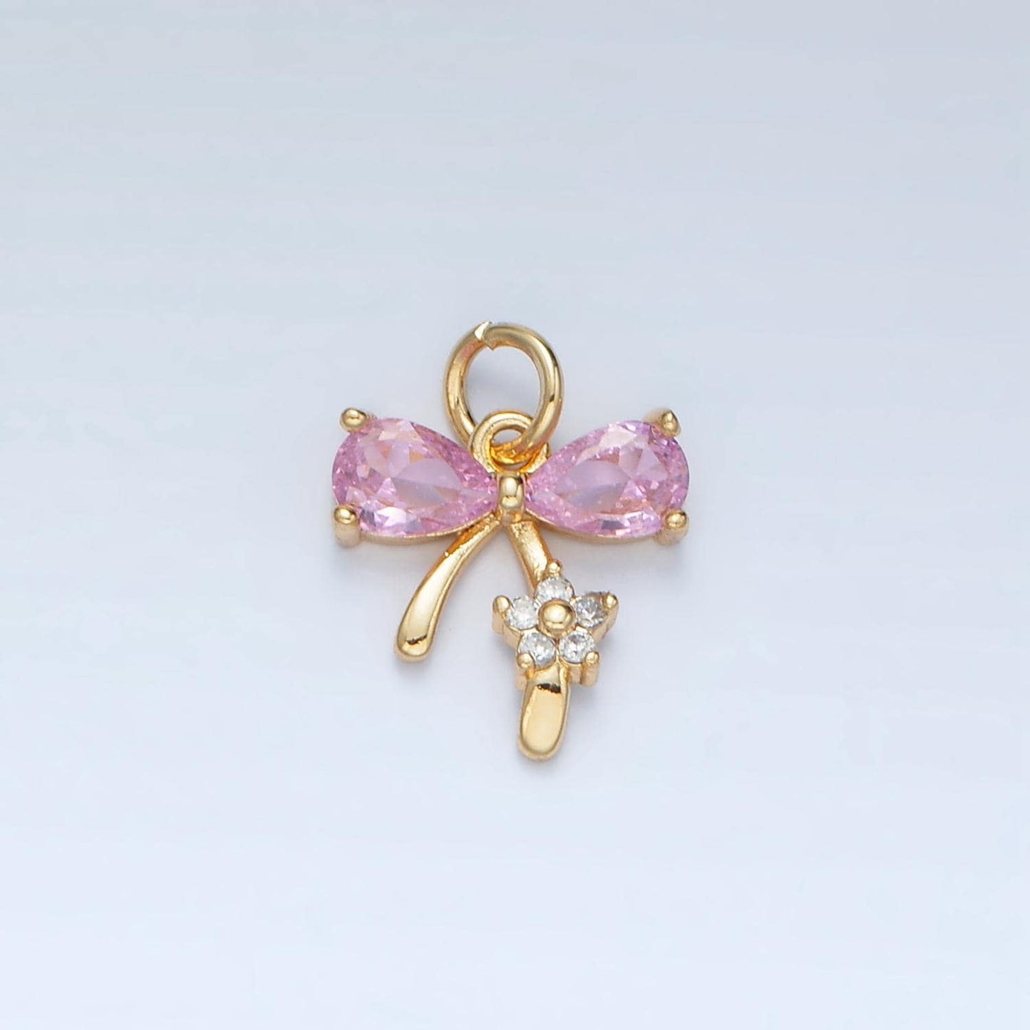 Mini Pink Purple Clear Gold Bow Charms 24K Gold Filled Bow Pendant CZ Bow Tie Charm Bracelet Necklace for DIY Jewelry Making Supply AG891