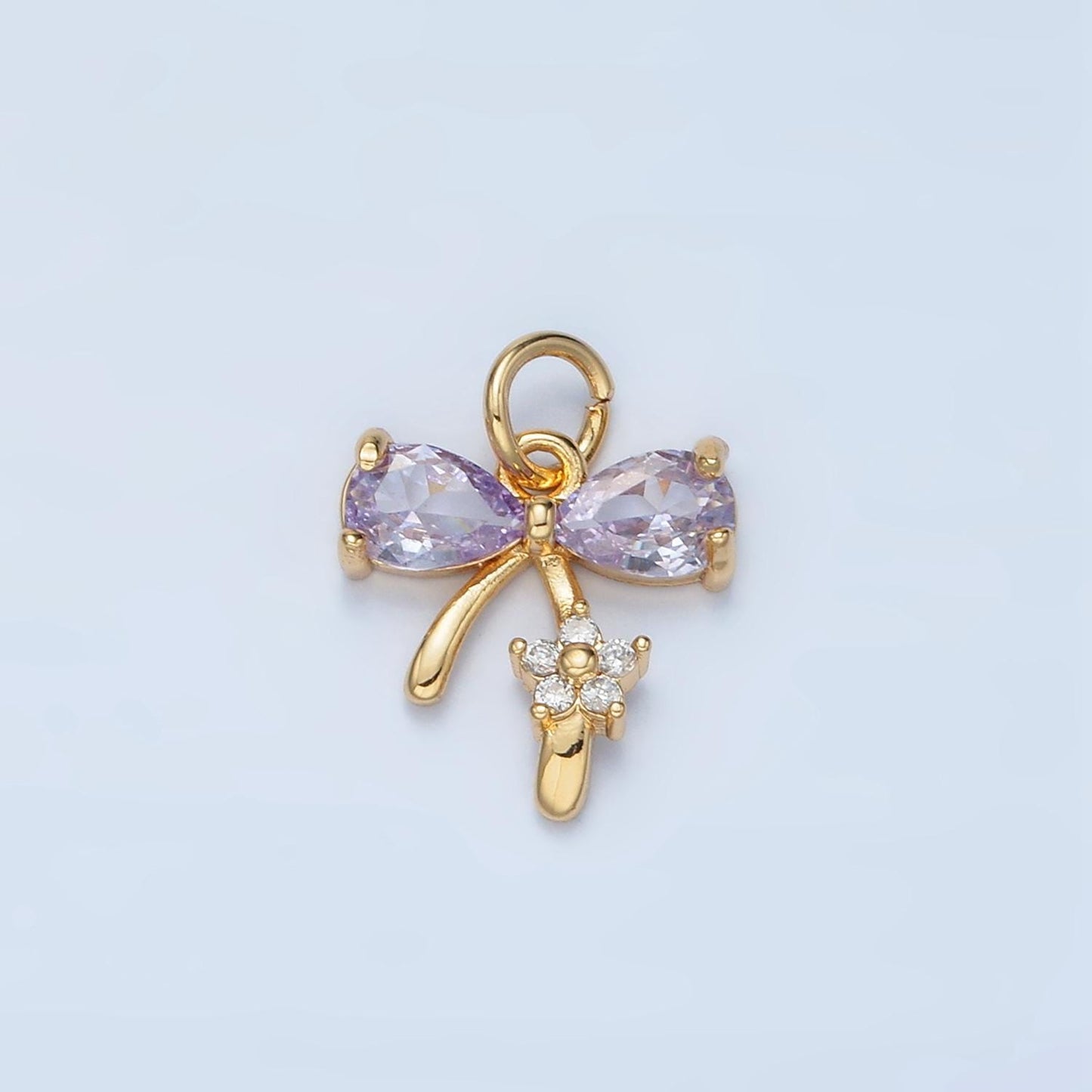 Mini Pink Purple Clear Gold Bow Charms 24K Gold Filled Bow Pendant CZ Bow Tie Charm Bracelet Necklace for DIY Jewelry Making Supply AG891