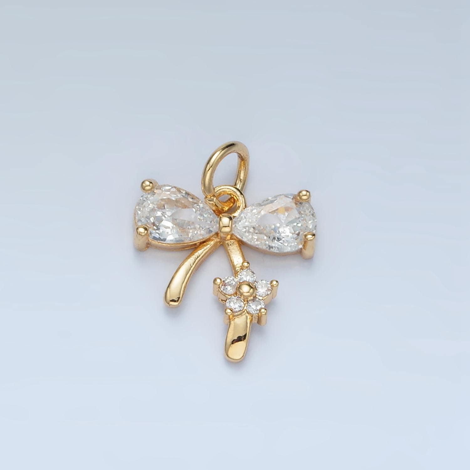 Mini Pink Purple Clear Gold Bow Charms 24K Gold Filled Bow Pendant CZ Bow Tie Charm Bracelet Necklace for DIY Jewelry Making Supply AG891