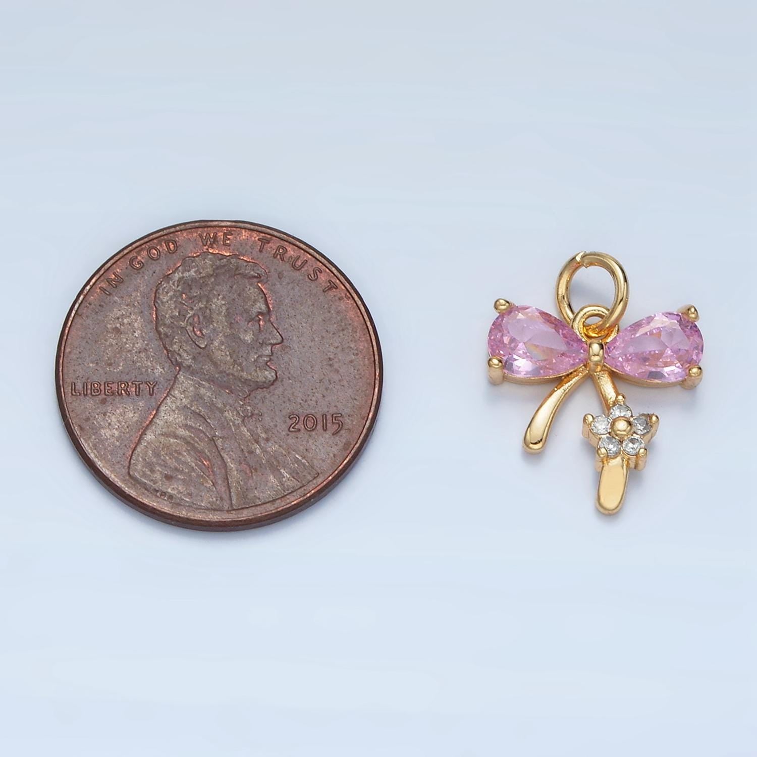 Mini Pink Purple Clear Gold Bow Charms 24K Gold Filled Bow Pendant CZ Bow Tie Charm Bracelet Necklace for DIY Jewelry Making Supply AG891