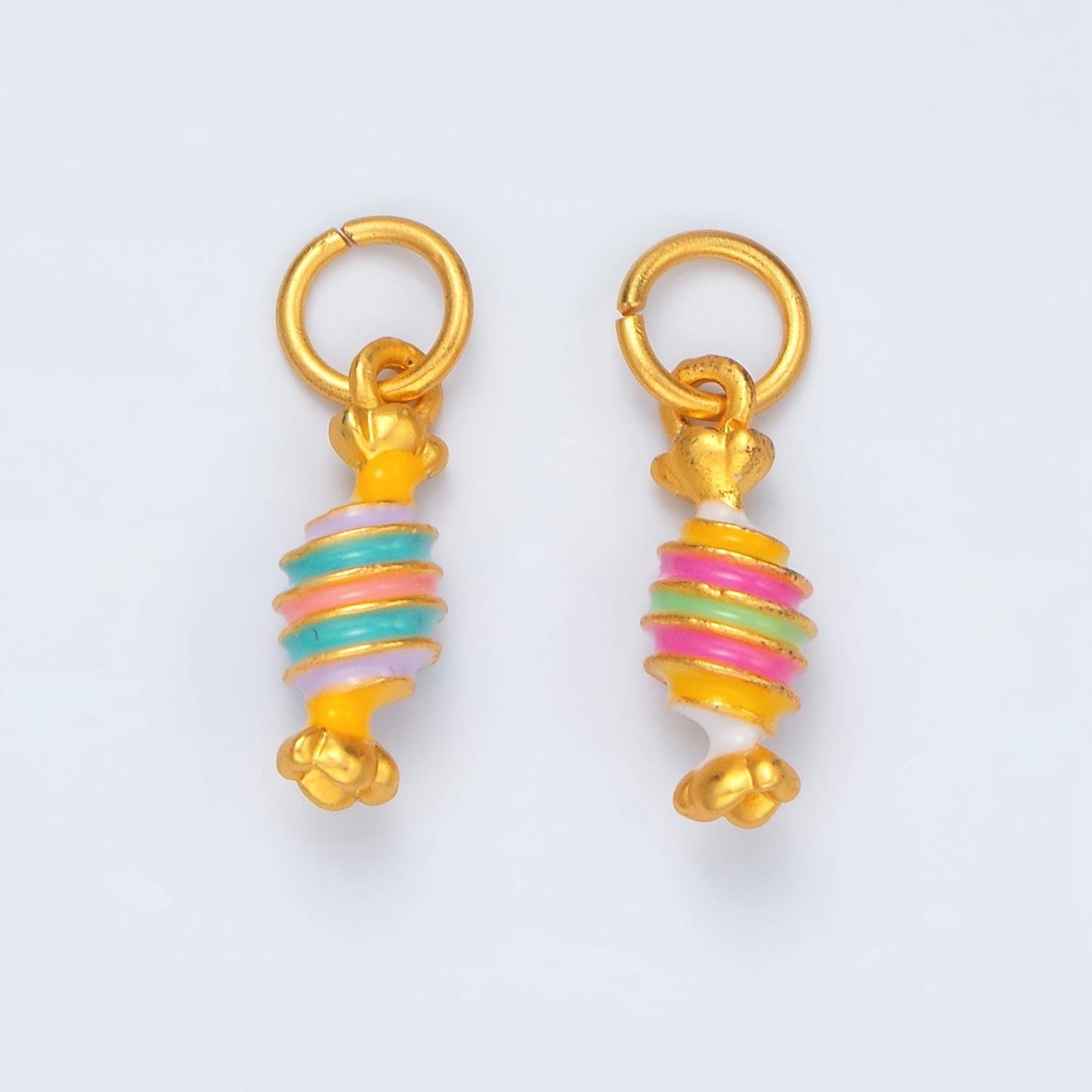 24K Gold Filled Color Twist Candy Pink & Blue Charms | M-146