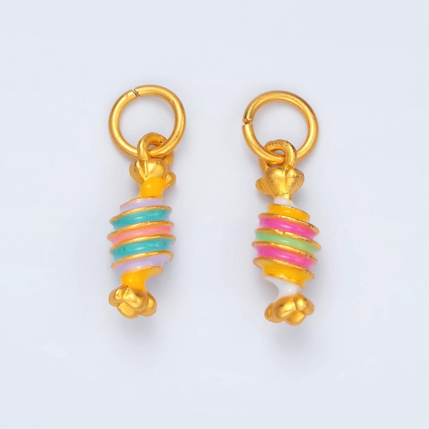 24K Gold Filled Color Twist Candy Pink & Blue Charms | M-146
