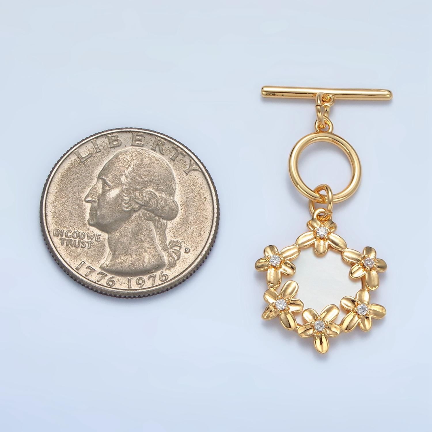24k Gold Filled Flower Toggle Clasp Shell Pearl Jewelry Clasp Fancy OT Clasp Findings L-696