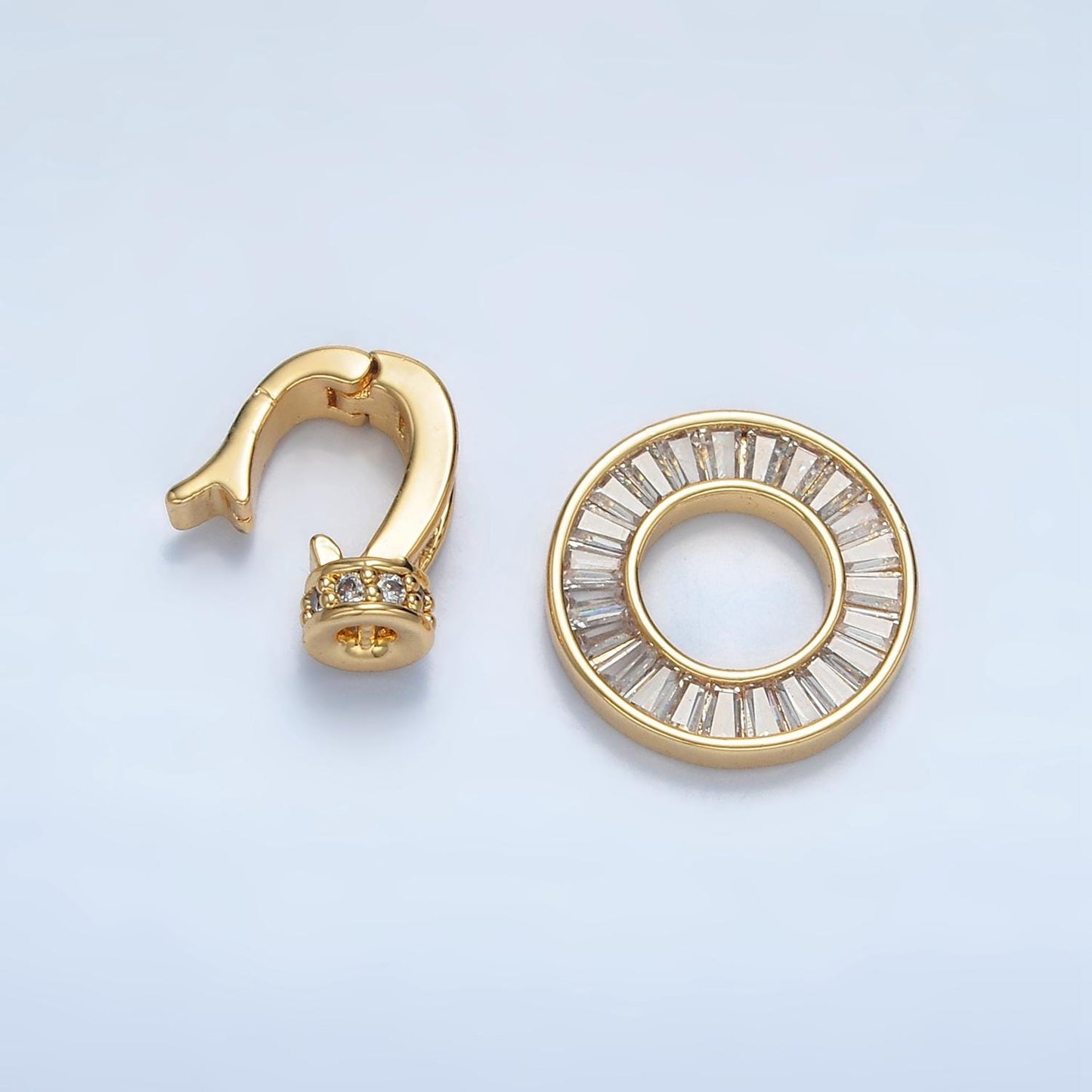 Round Baguette CZ Removable Bail, Gold Charm Enhancer Clasp, Pendant Bail Clasp, Necklace Making Oval Snap Lock z874
