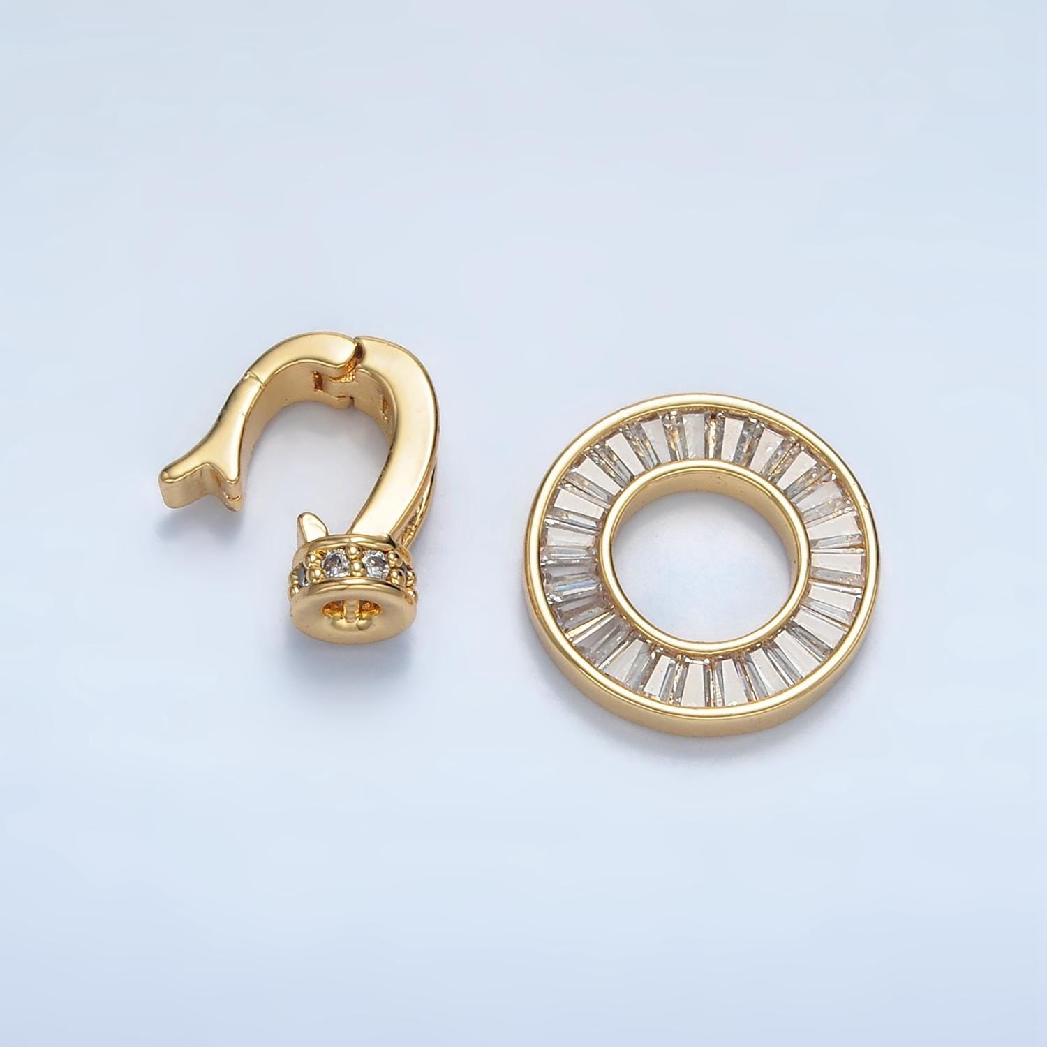 Round Baguette CZ Removable Bail, Gold Charm Enhancer Clasp, Pendant Bail Clasp, Necklace Making Oval Snap Lock z874