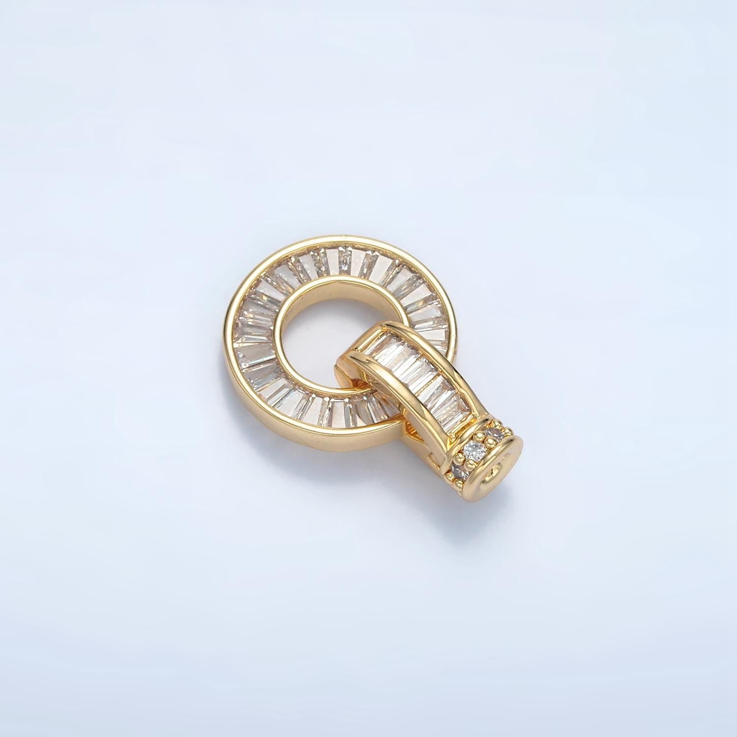 Round Baguette CZ Removable Bail, Gold Charm Enhancer Clasp, Pendant Bail Clasp, Necklace Making Oval Snap Lock z874