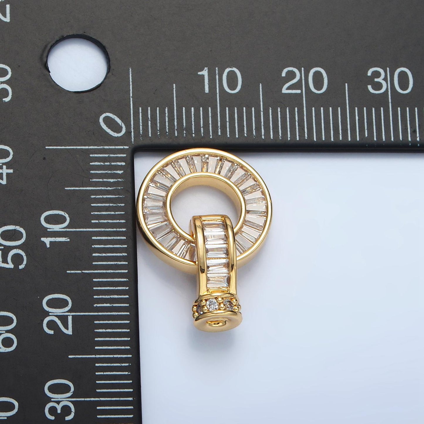 Round Baguette CZ Removable Bail, Gold Charm Enhancer Clasp, Pendant Bail Clasp, Necklace Making Oval Snap Lock z874