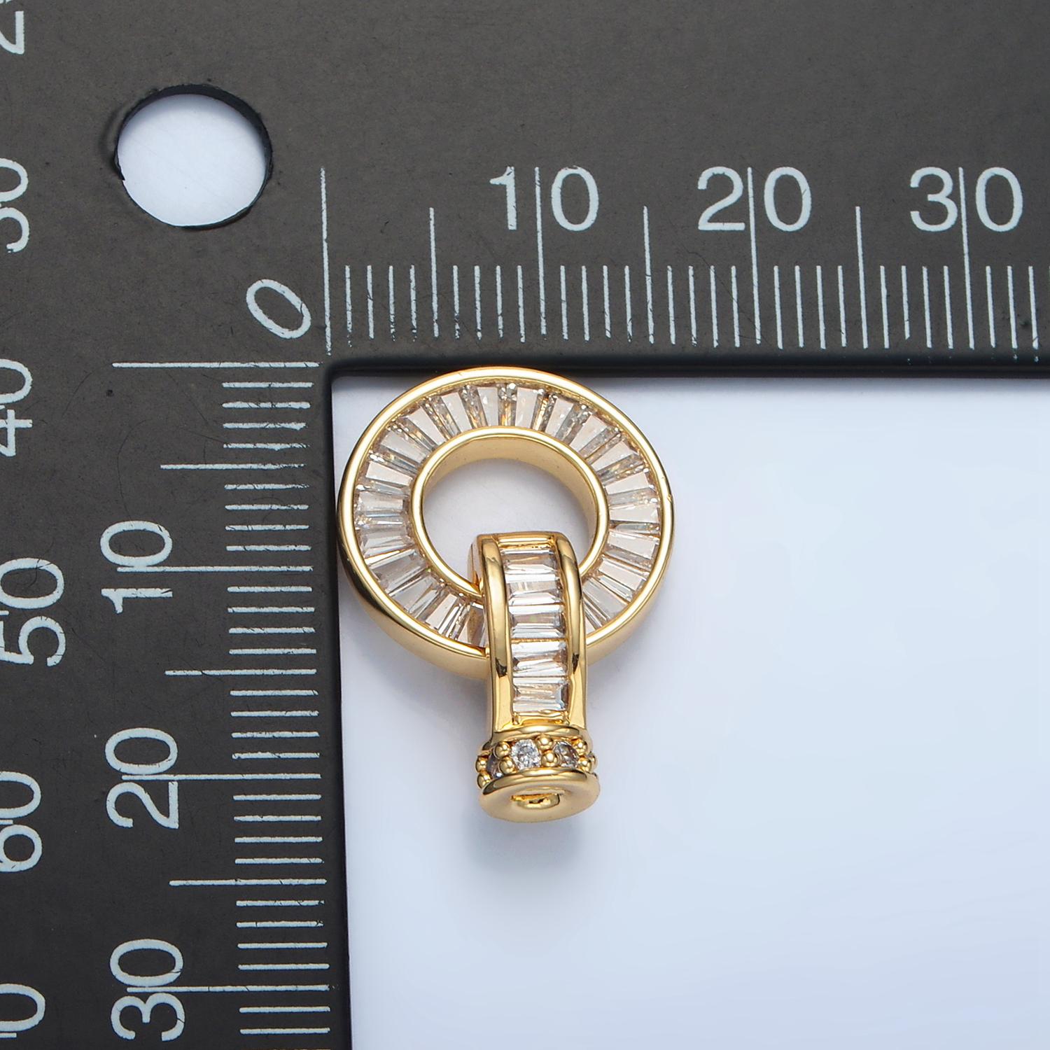 Round Baguette CZ Removable Bail, Gold Charm Enhancer Clasp, Pendant Bail Clasp, Necklace Making Oval Snap Lock z874