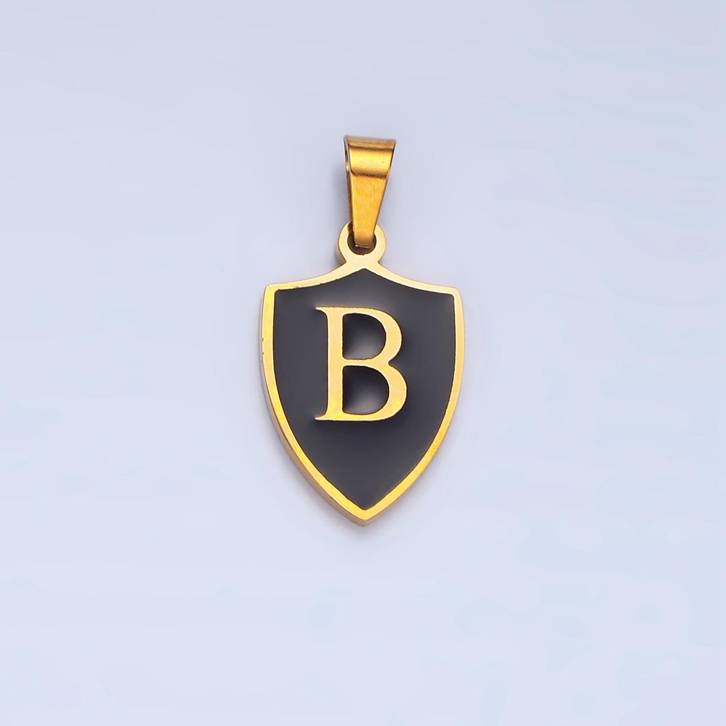 Dainty Gold Black Shield Pendant Initial Letter Shield Monogram Alphabet Medallion Charm for Personalized Jewelry in Stainless Steel A1617