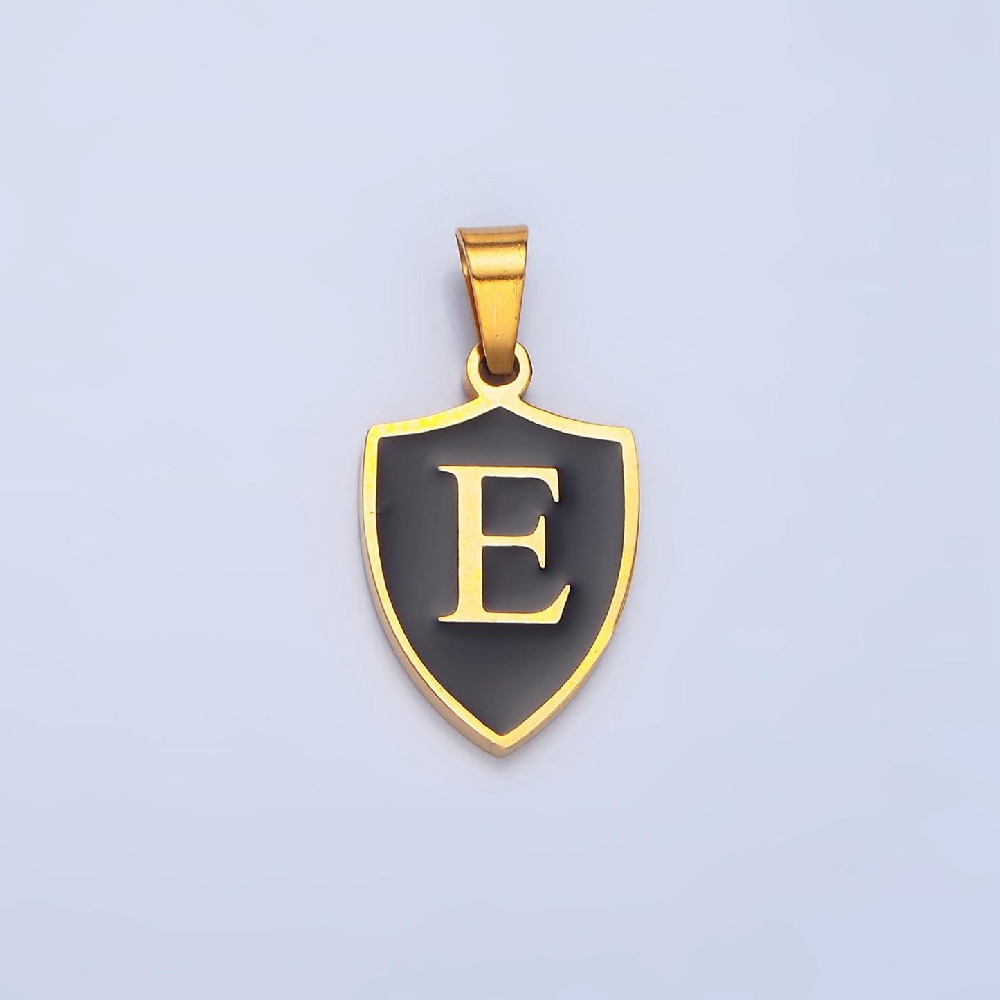 Dainty Gold Black Shield Pendant Initial Letter Shield Monogram Alphabet Medallion Charm for Personalized Jewelry in Stainless Steel A1617