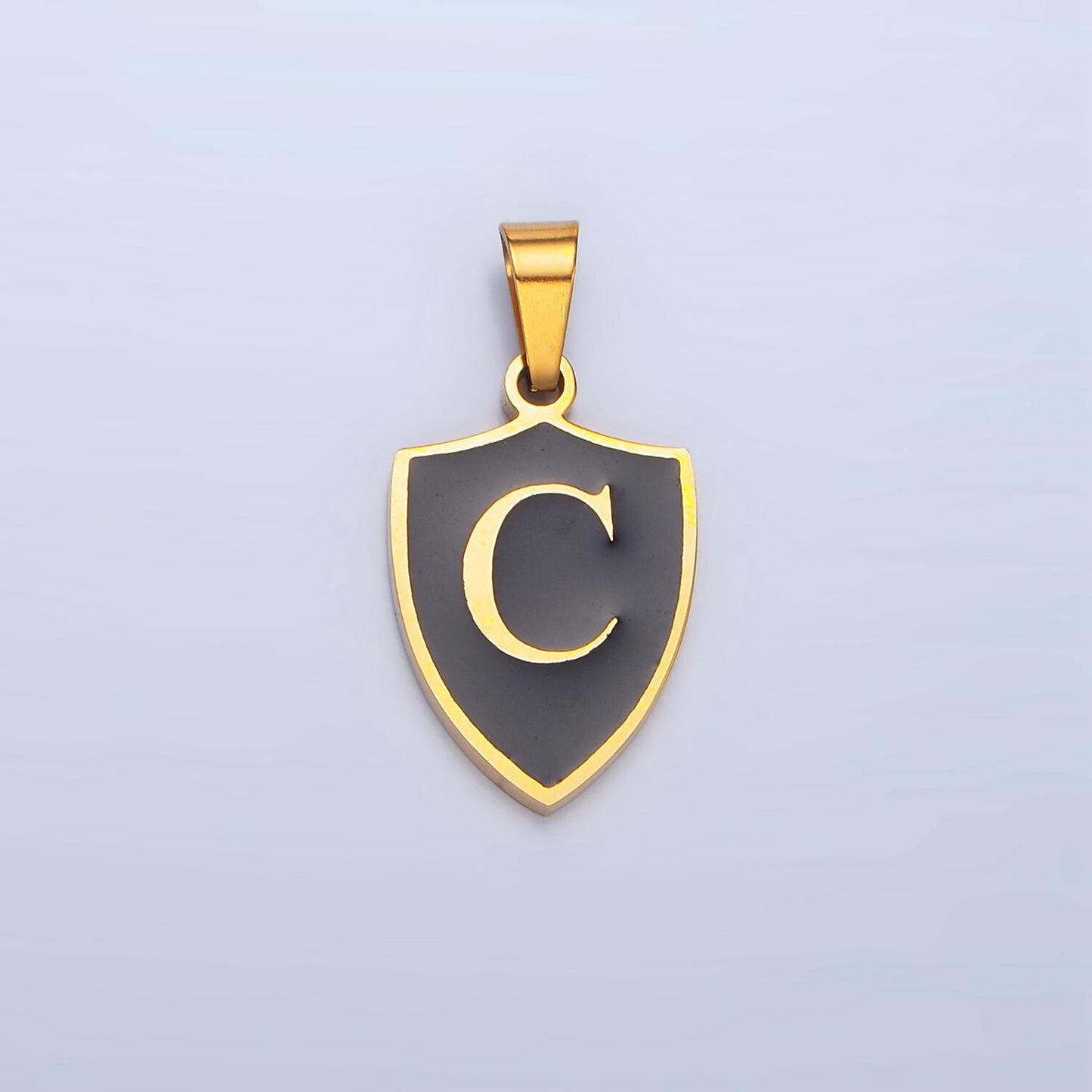 Dainty Gold Black Shield Pendant Initial Letter Shield Monogram Alphabet Medallion Charm for Personalized Jewelry in Stainless Steel A1617