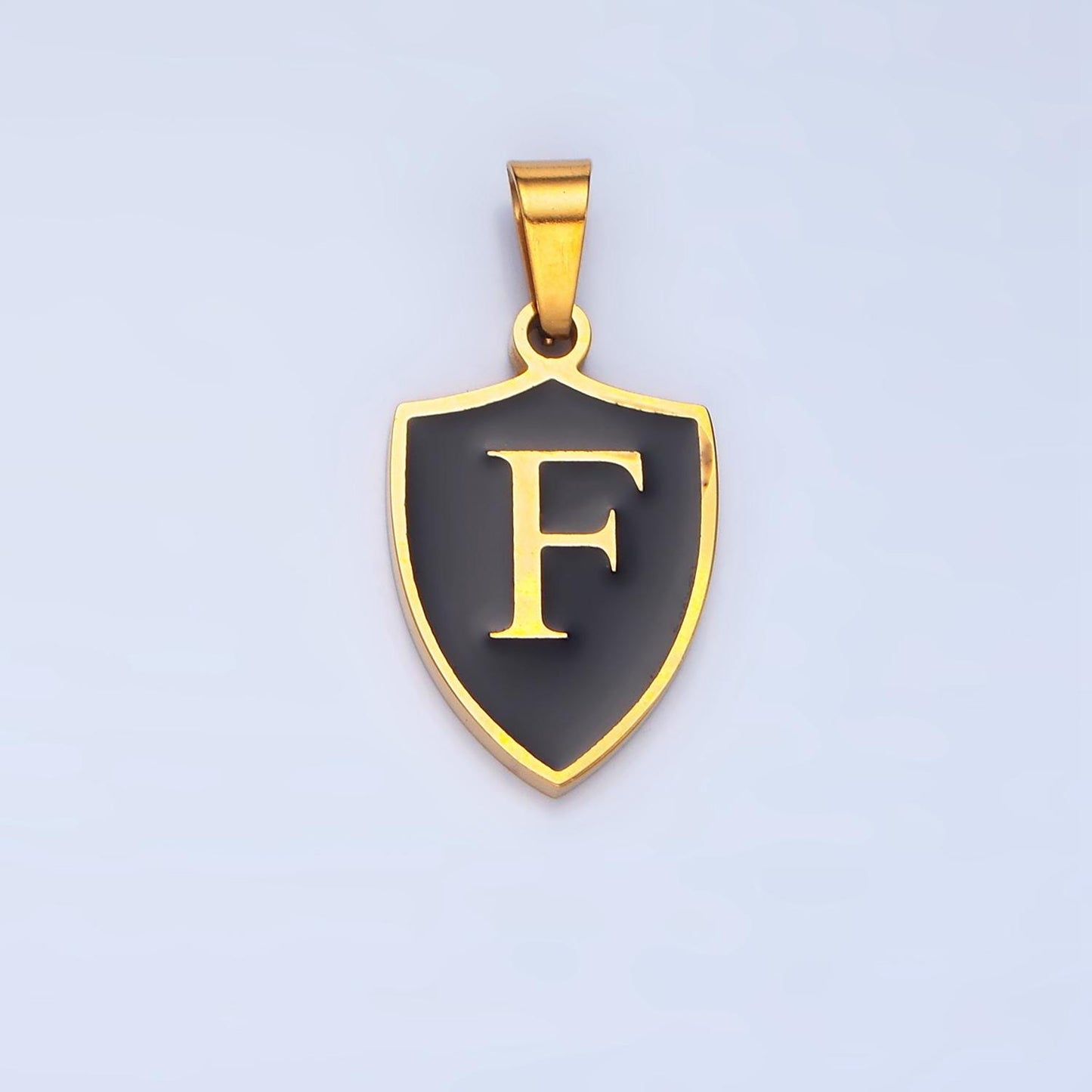 Dainty Gold Black Shield Pendant Initial Letter Shield Monogram Alphabet Medallion Charm for Personalized Jewelry in Stainless Steel A1617
