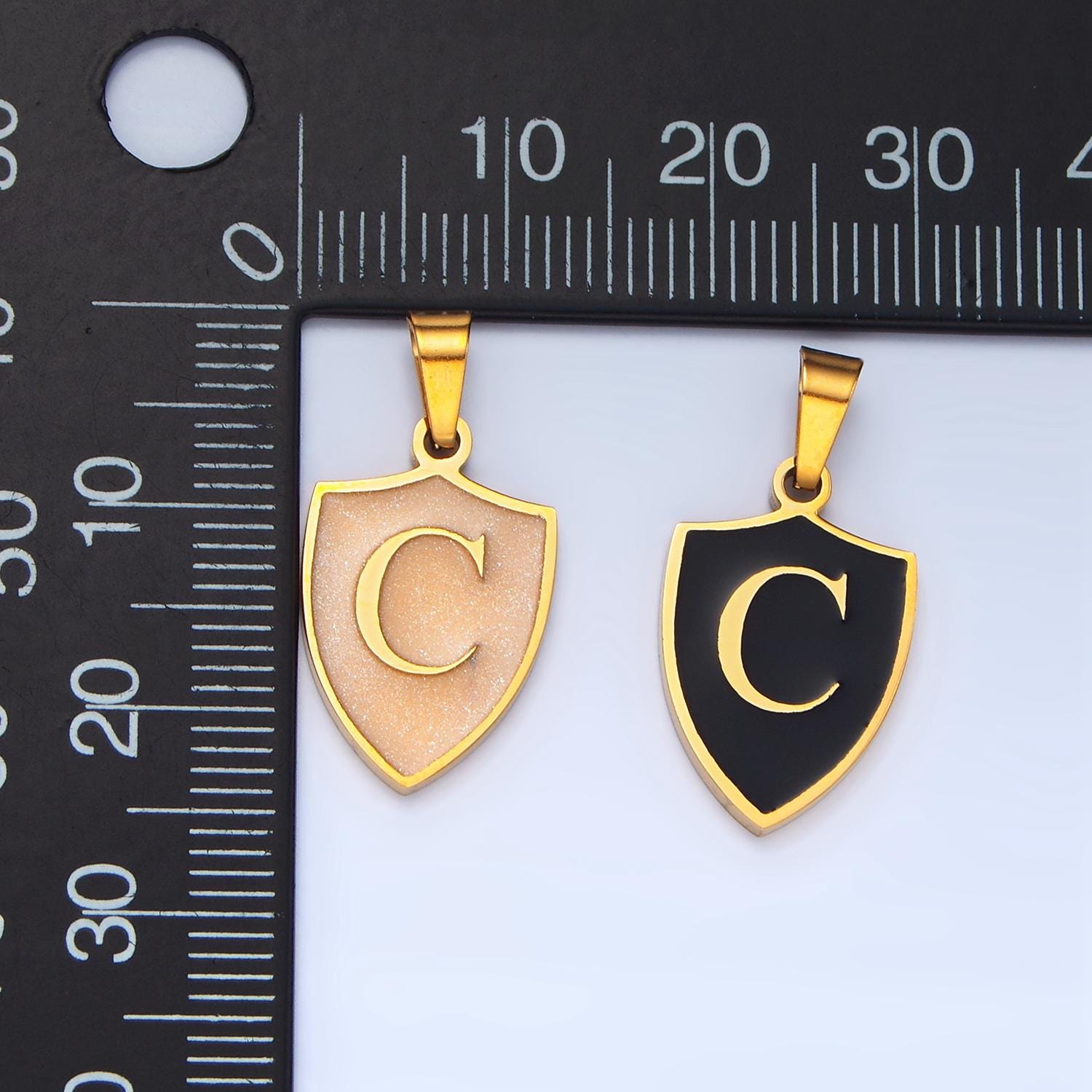 Dainty Gold Black Shield Pendant Initial Letter Shield Monogram Alphabet Medallion Charm for Personalized Jewelry in Stainless Steel A1617