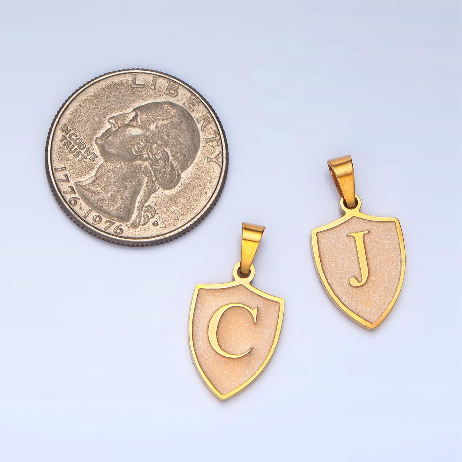 Dainty Gold Black Shield Pendant Initial Letter Shield Monogram Alphabet Medallion Charm for Personalized Jewelry in Stainless Steel A1617