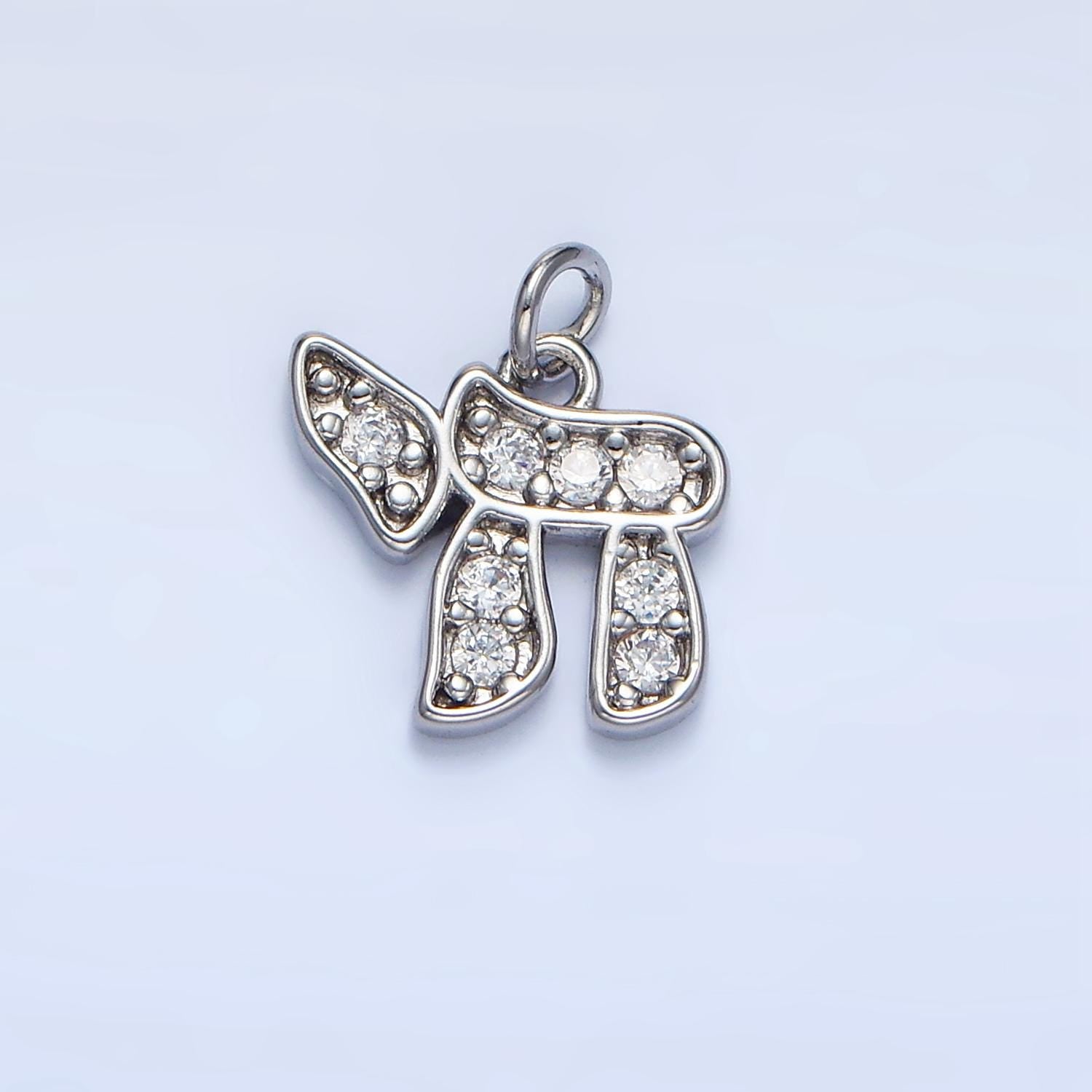 Mini Gold Chai Hebrew Script Jewish Pendant in Gold & Silver Cubic Zirconia Charm | X624