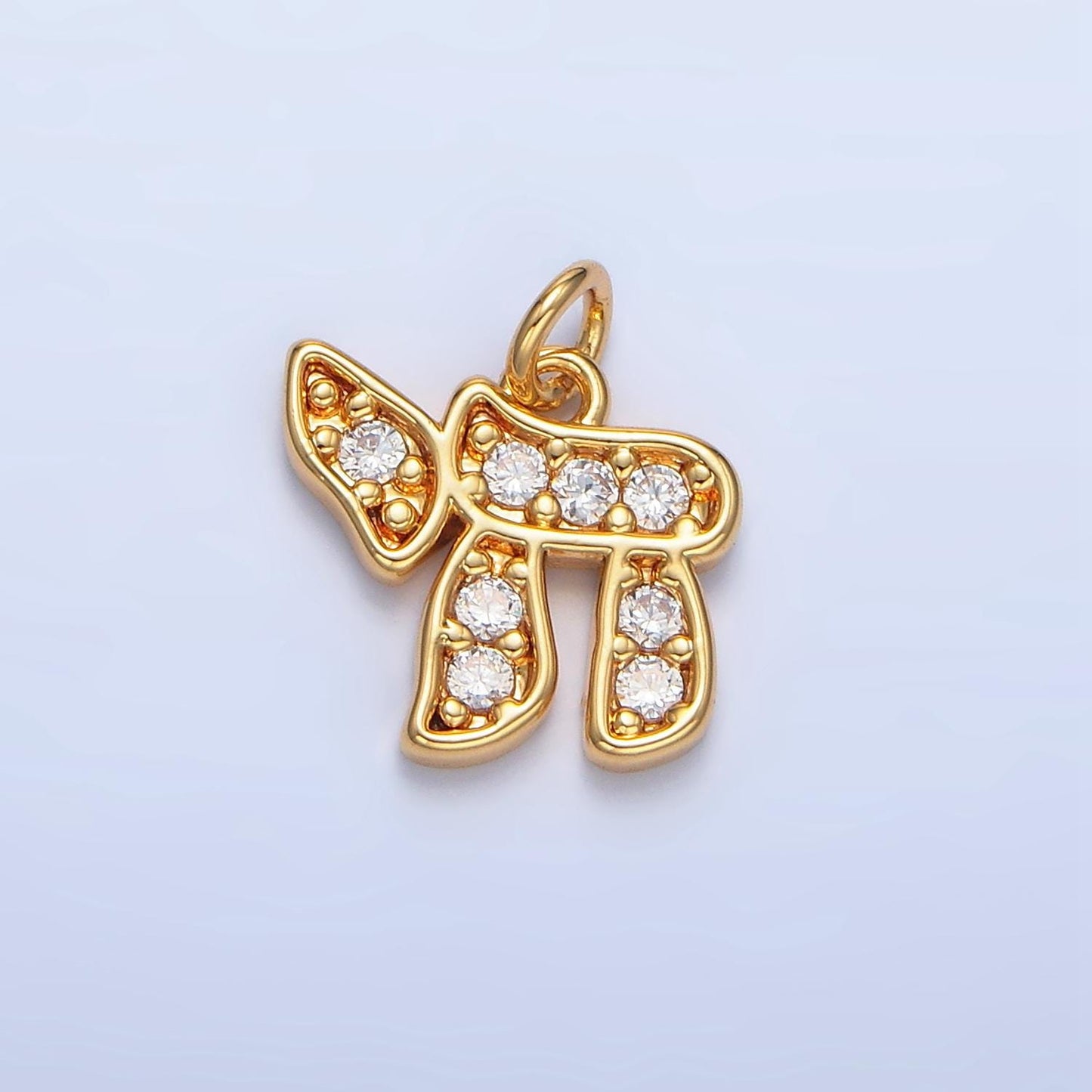 Mini Gold Chai Hebrew Script Jewish Pendant in Gold & Silver Cubic Zirconia Charm | X624
