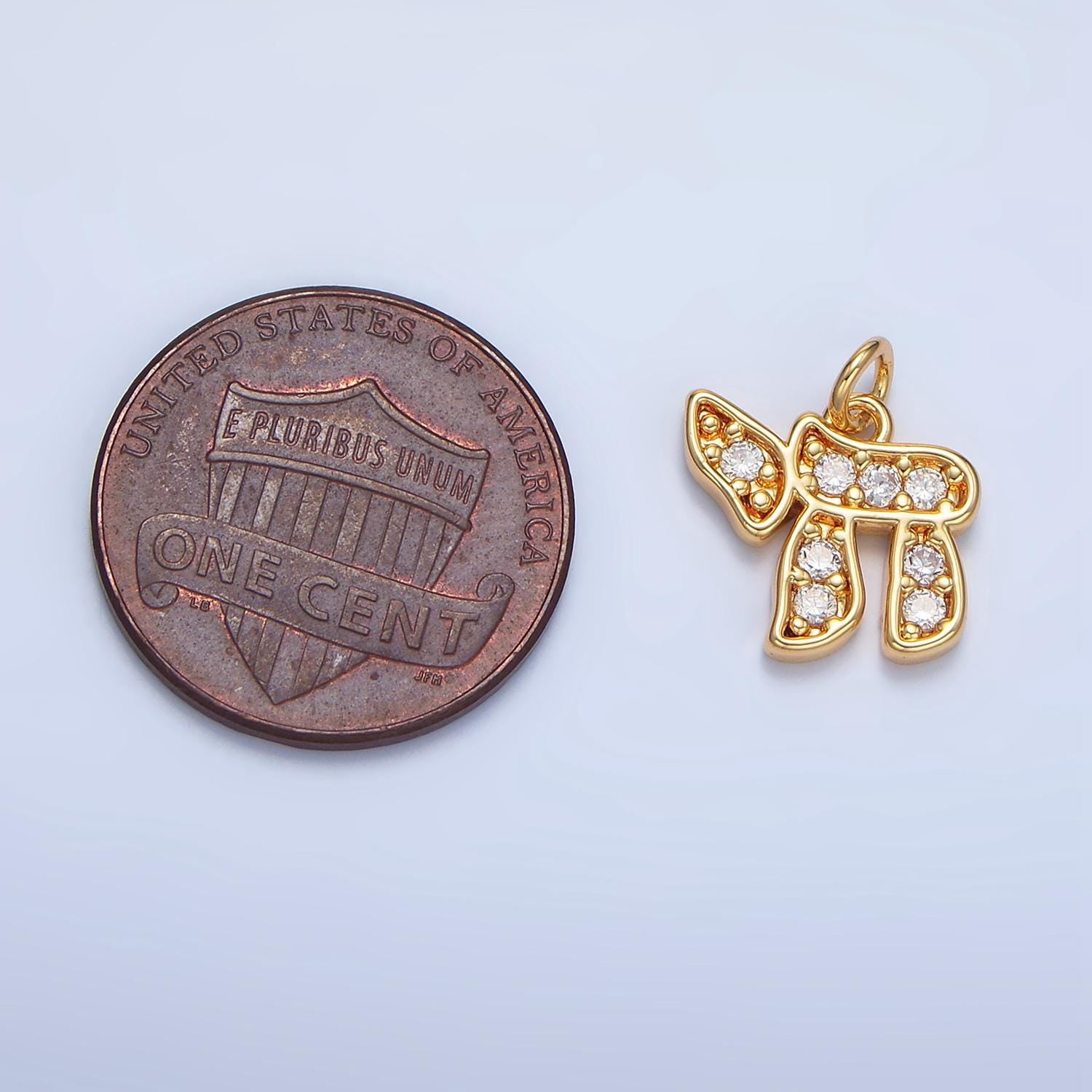 Mini Gold Chai Hebrew Script Jewish Pendant in Gold & Silver Cubic Zirconia Charm | X624
