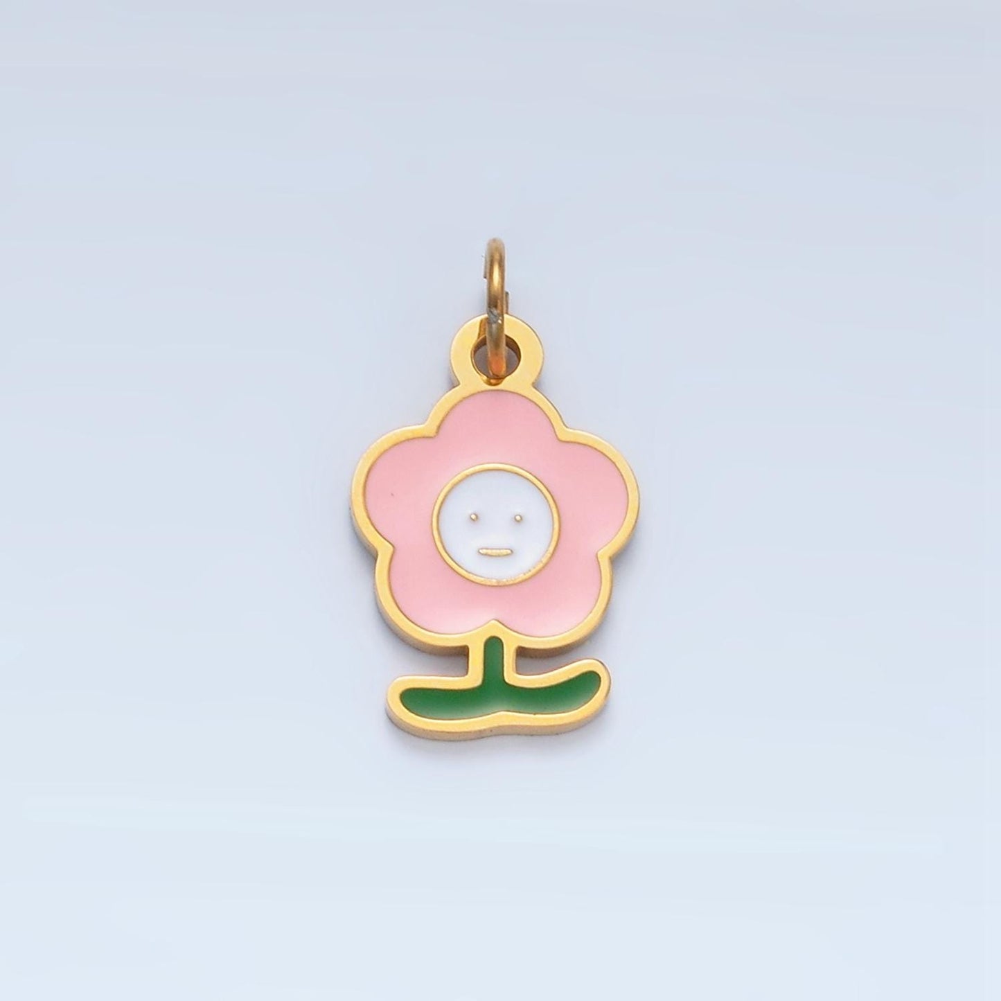 Mini Cute Flower Charm Stainless Steel Pink Daisy Charm Floral Pendant | P-676