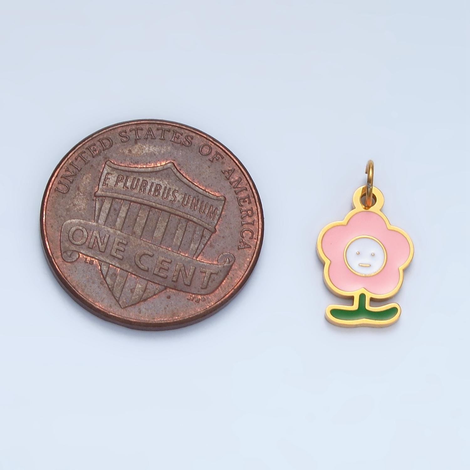 Mini Cute Flower Charm Stainless Steel Pink Daisy Charm Floral Pendant | P-676