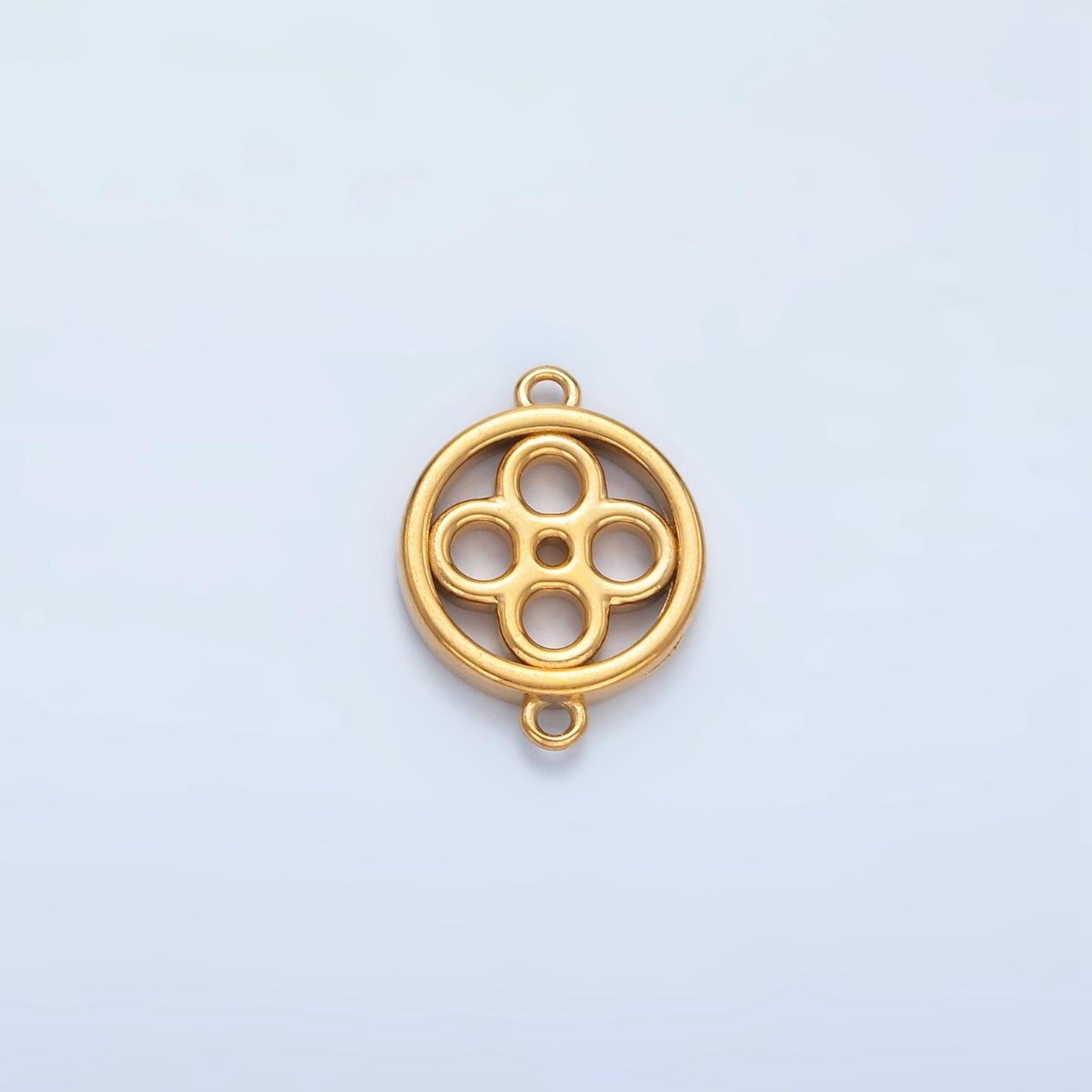 Stainless Steel Round Flower Charm Connector Minimalist Floral Bezel Link Connector | F-200