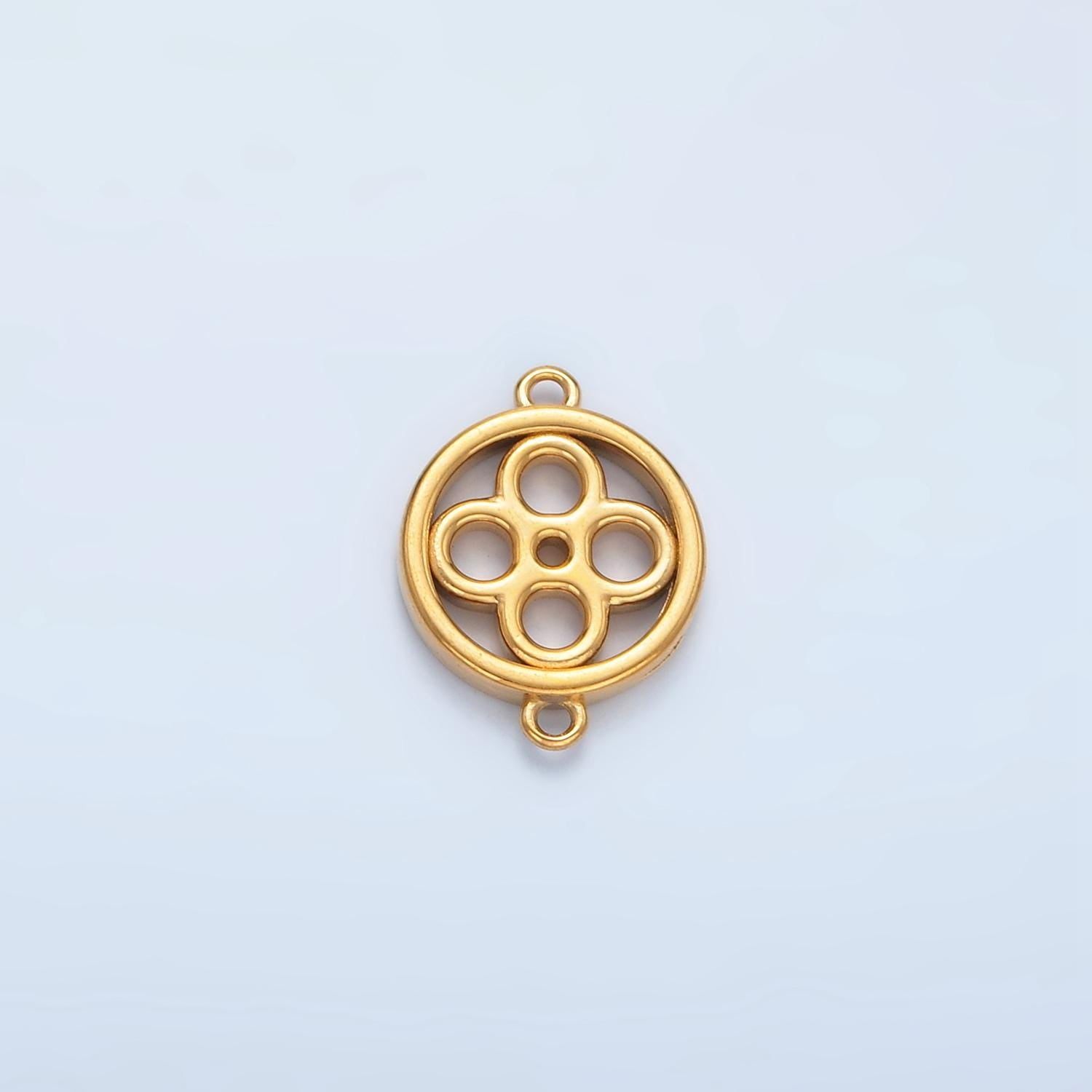 Stainless Steel Round Flower Charm Connector Minimalist Floral Bezel Link Connector | F-200