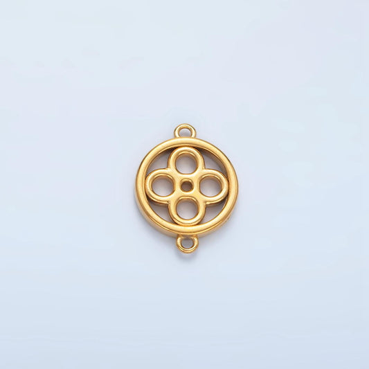 Stainless Steel Round Flower Charm Connector Minimalist Floral Bezel Link Connector | F-200