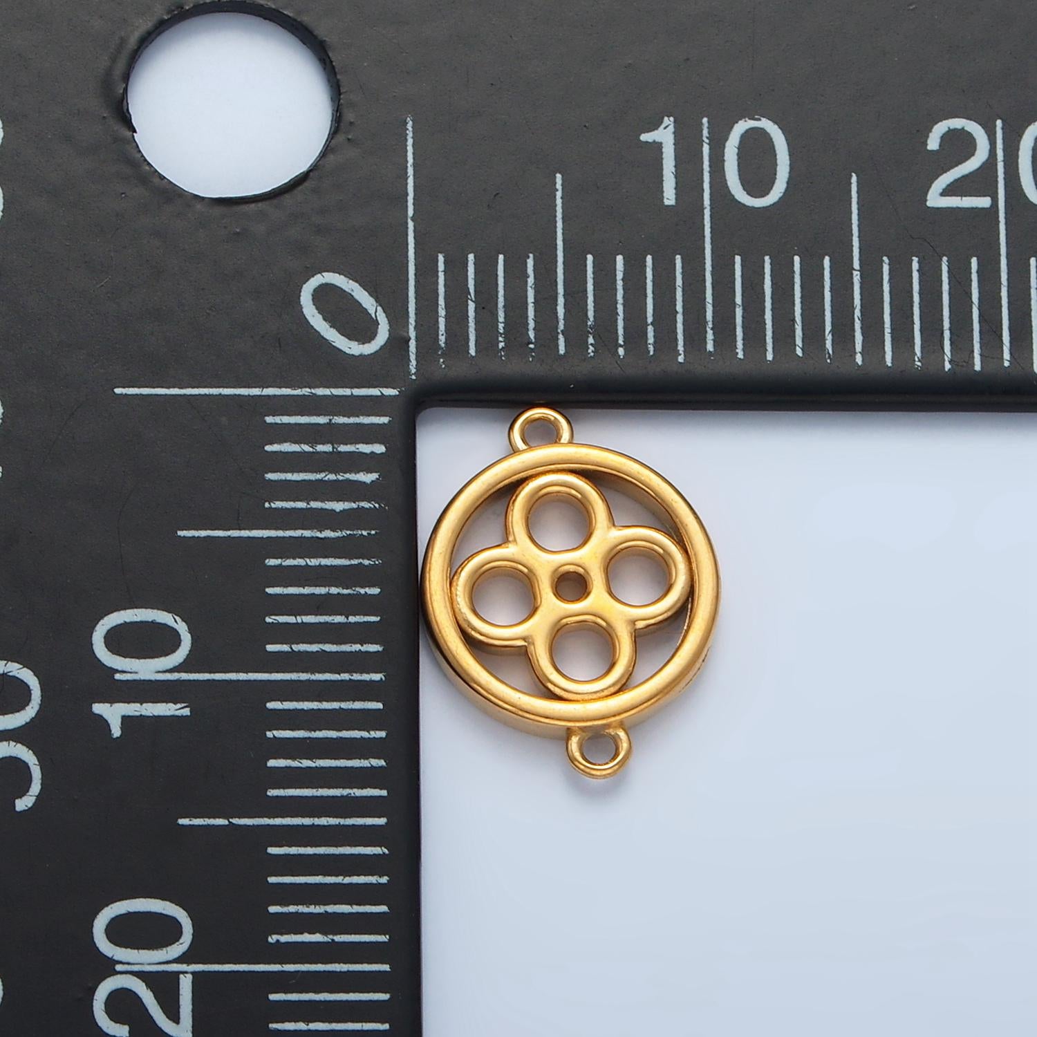Stainless Steel Round Flower Charm Connector Minimalist Floral Bezel Link Connector | F-200