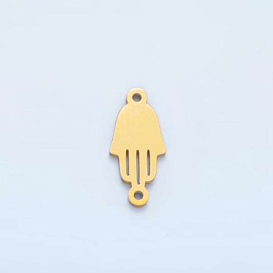 Gold Stainless Steel Hamsa Hand Connector - Dainty Link Connector Hand of Fatimah Charm Connector- for Necklace Bracelet Component F176