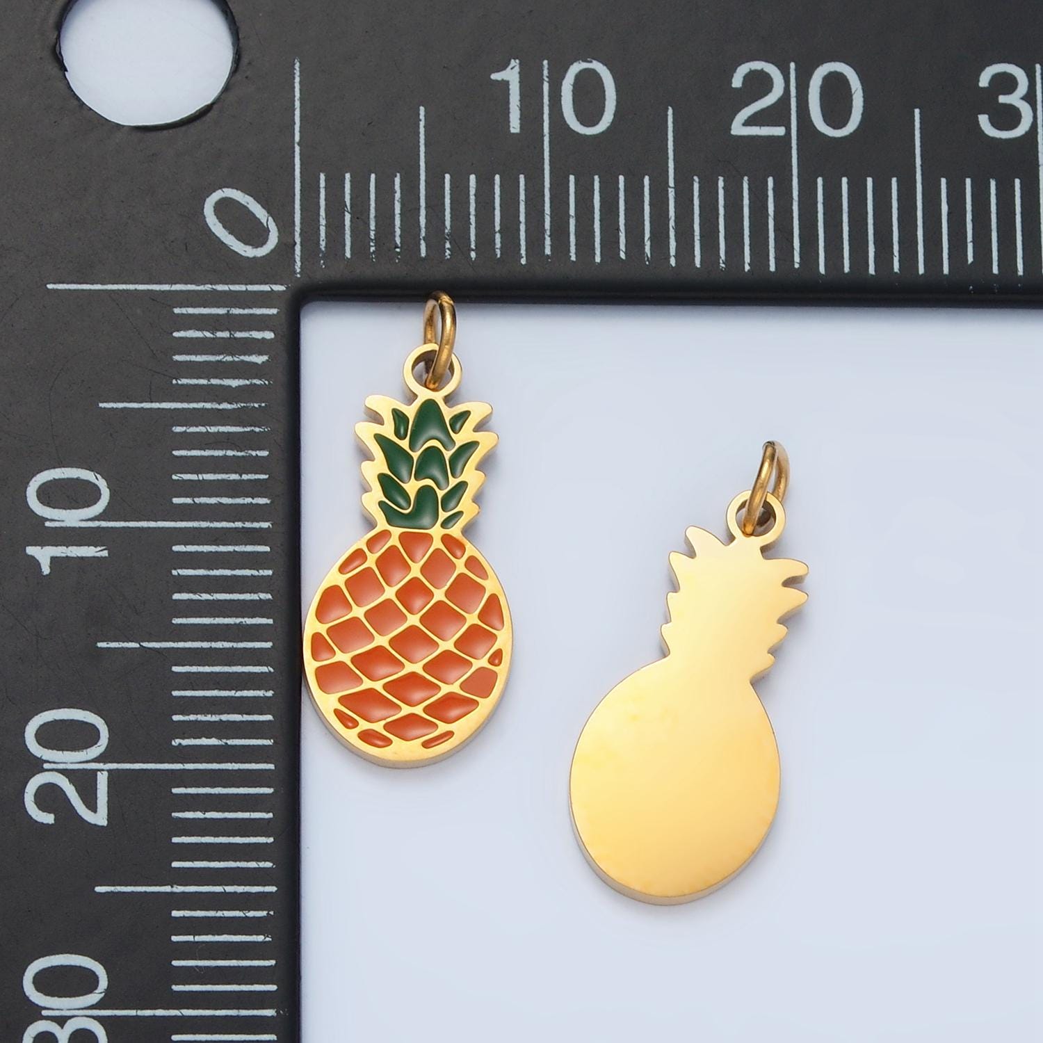Dainty Gold Pineapple Charm in Stainless Steel Fruit Enamel Charm P684