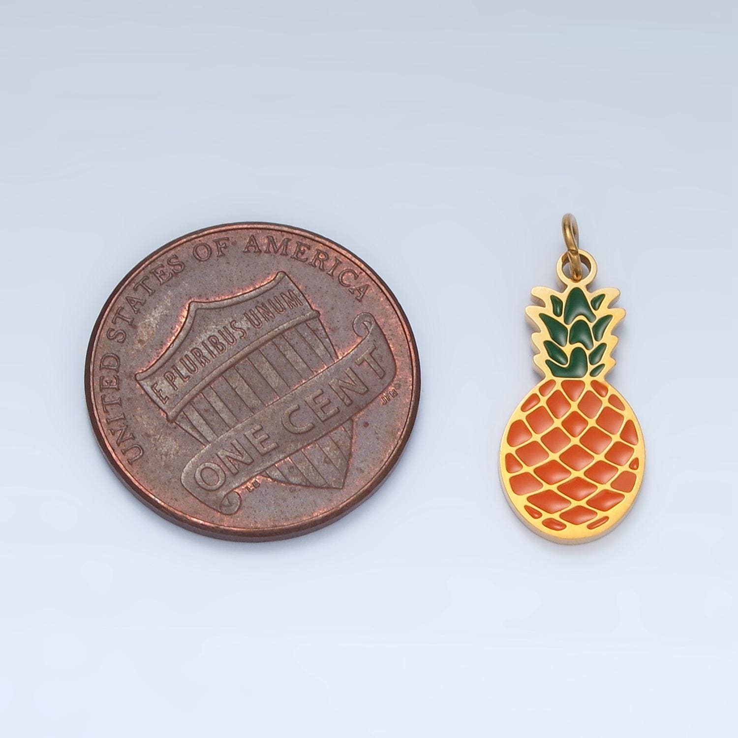 Dainty Gold Pineapple Charm in Stainless Steel Fruit Enamel Charm P684