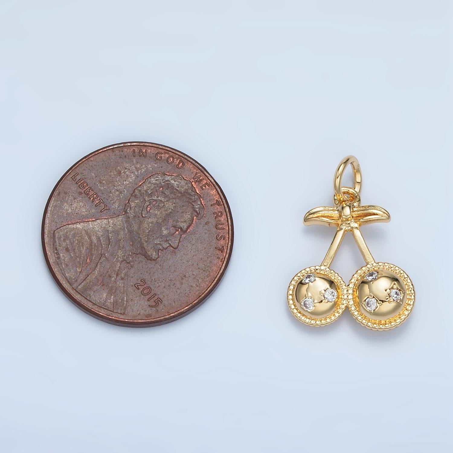 Clear CZ Cherry Fruit Gold Filled Charm | M-045