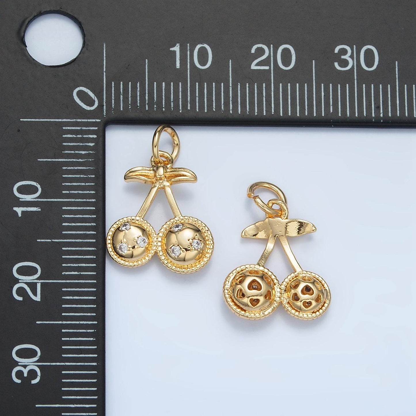 Clear CZ Cherry Fruit Gold Filled Charm | M-045