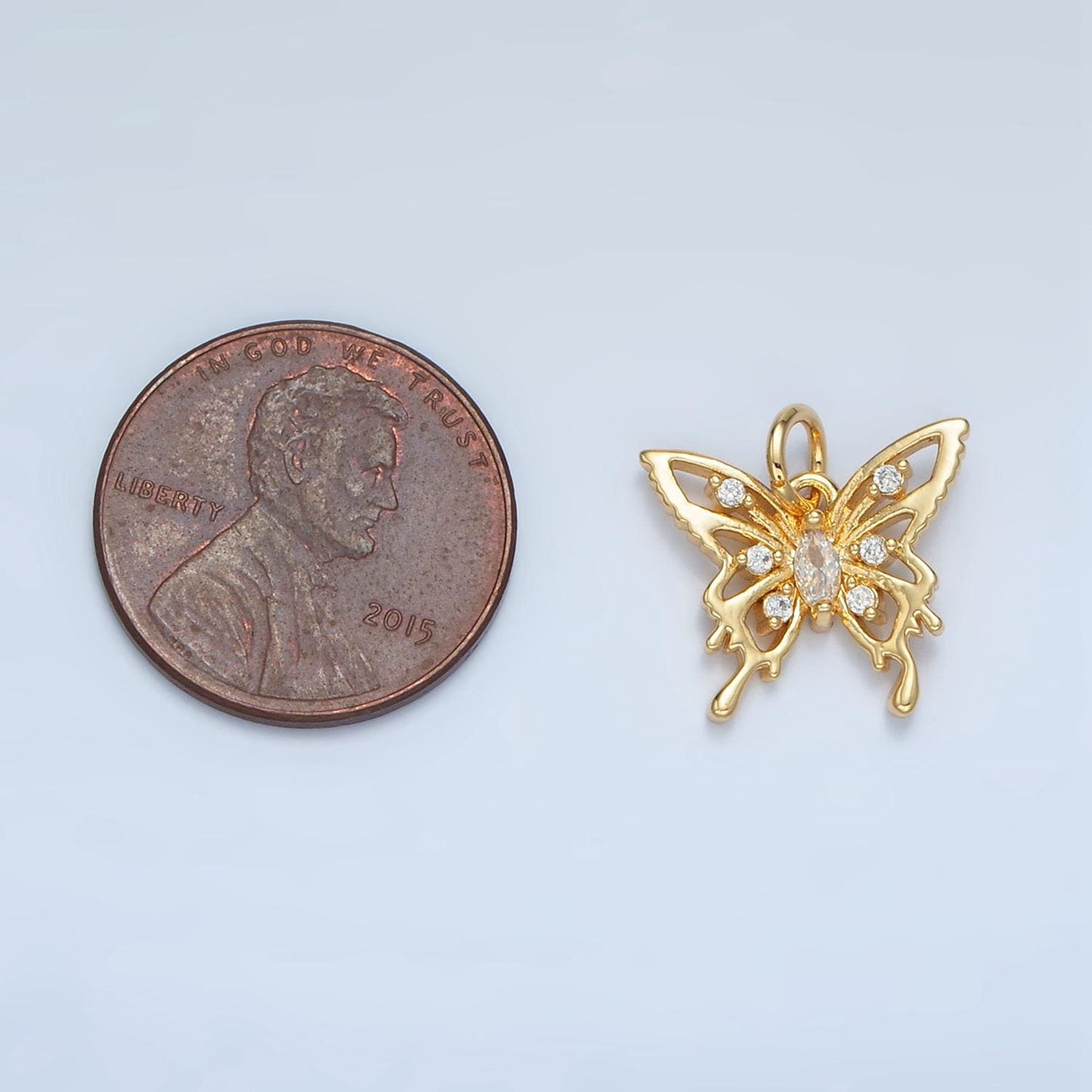 Molten Drip Open Butterfly CZ Paved Gold Filled Animal Charm | M-017