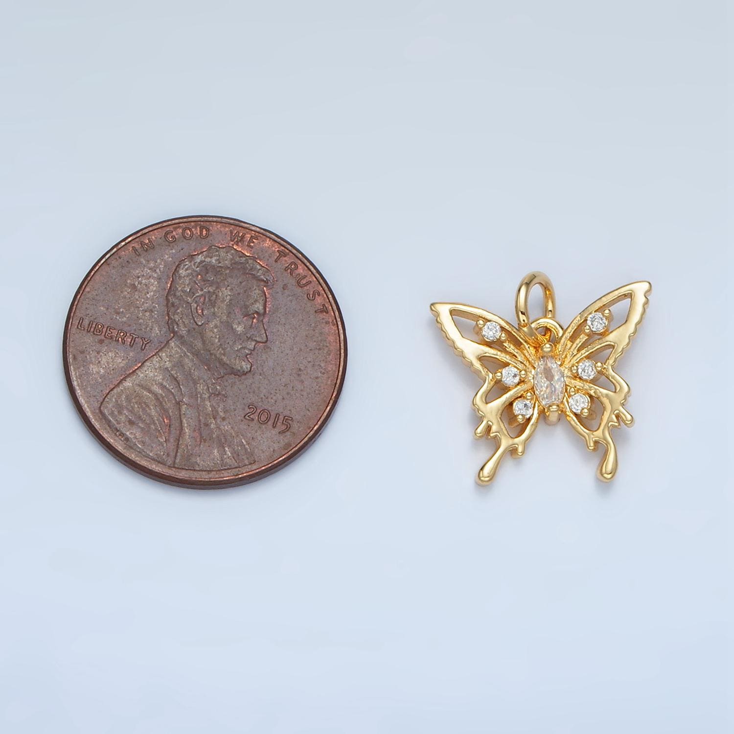 Molten Drip Open Butterfly CZ Paved Gold Filled Animal Charm | M-017