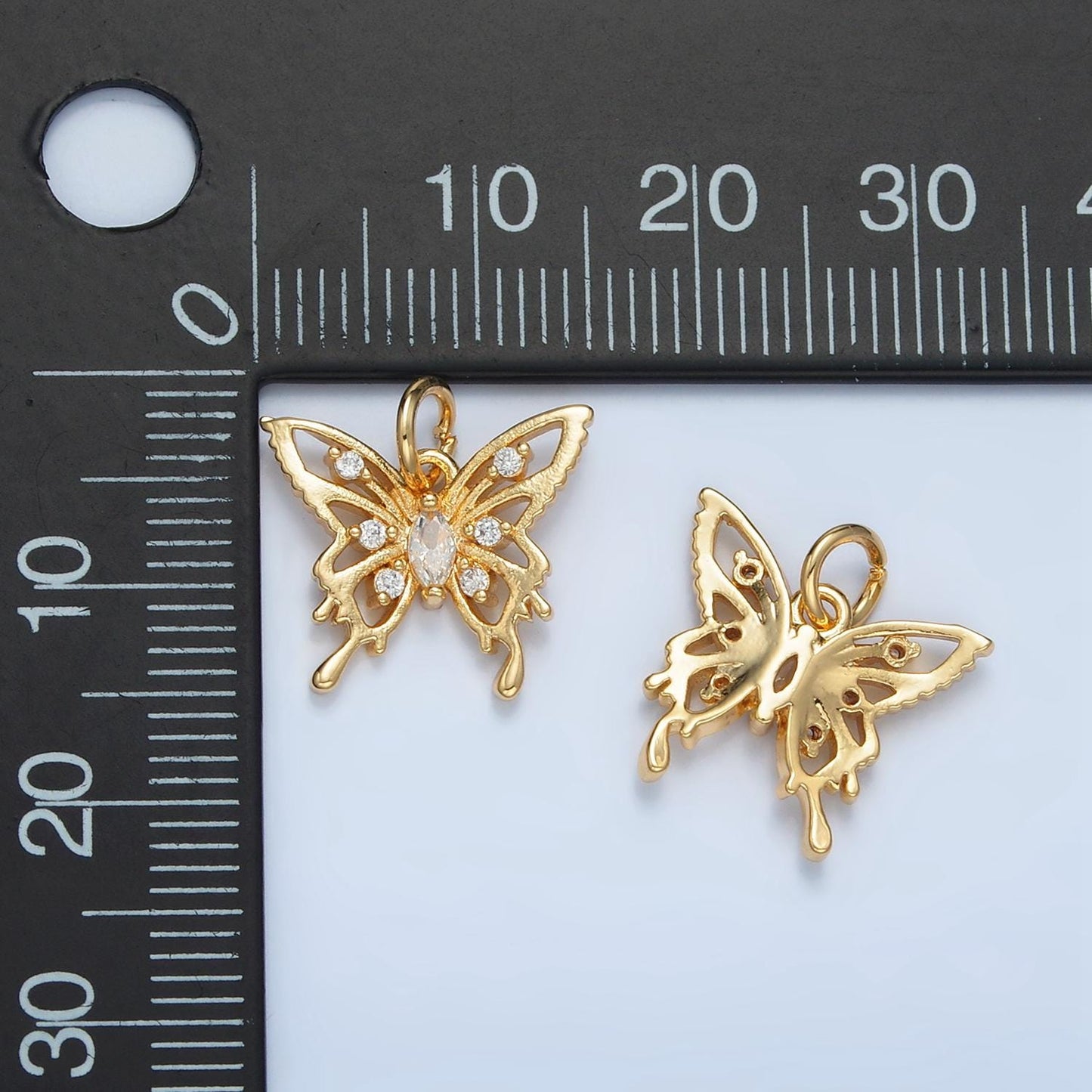 Molten Drip Open Butterfly CZ Paved Gold Filled Animal Charm | M-017