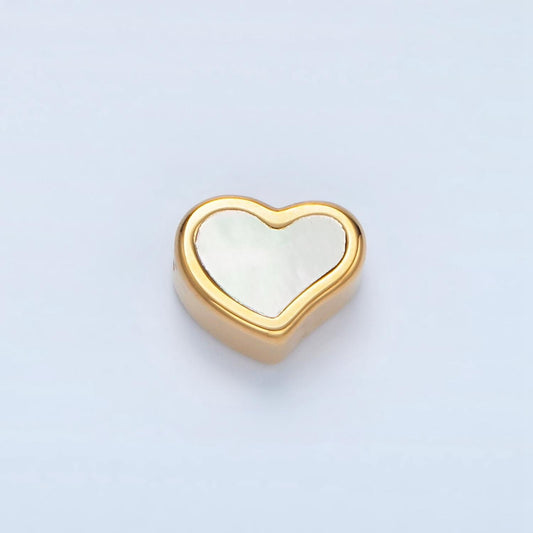 White Small Gold Stainless Steel Dainty Heart Love Charm Hole Spacer Bead, for DIY Charms Beaded Bracelet | B077